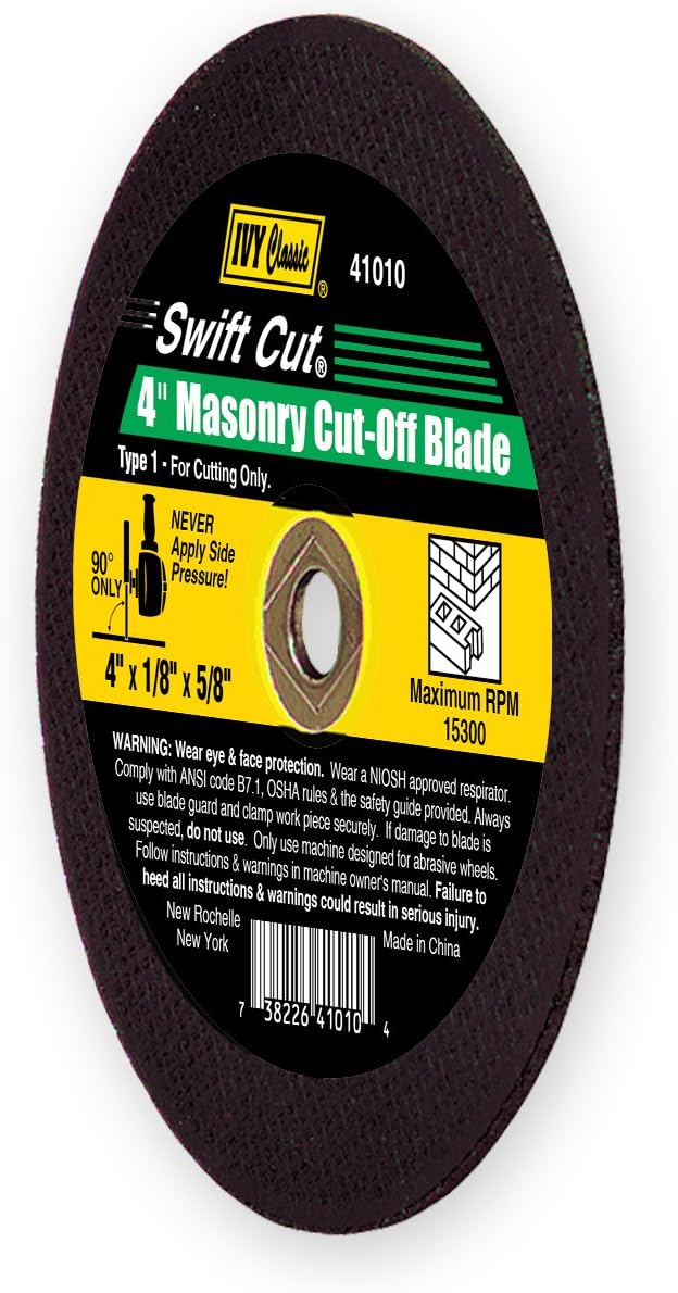 IVY Classic 41010 Swift Cut 4-Inch x 1/8-Inch x 5/8-Inch Arbor, Masonry Cut-Off Blade for Grinders, 1-Piece