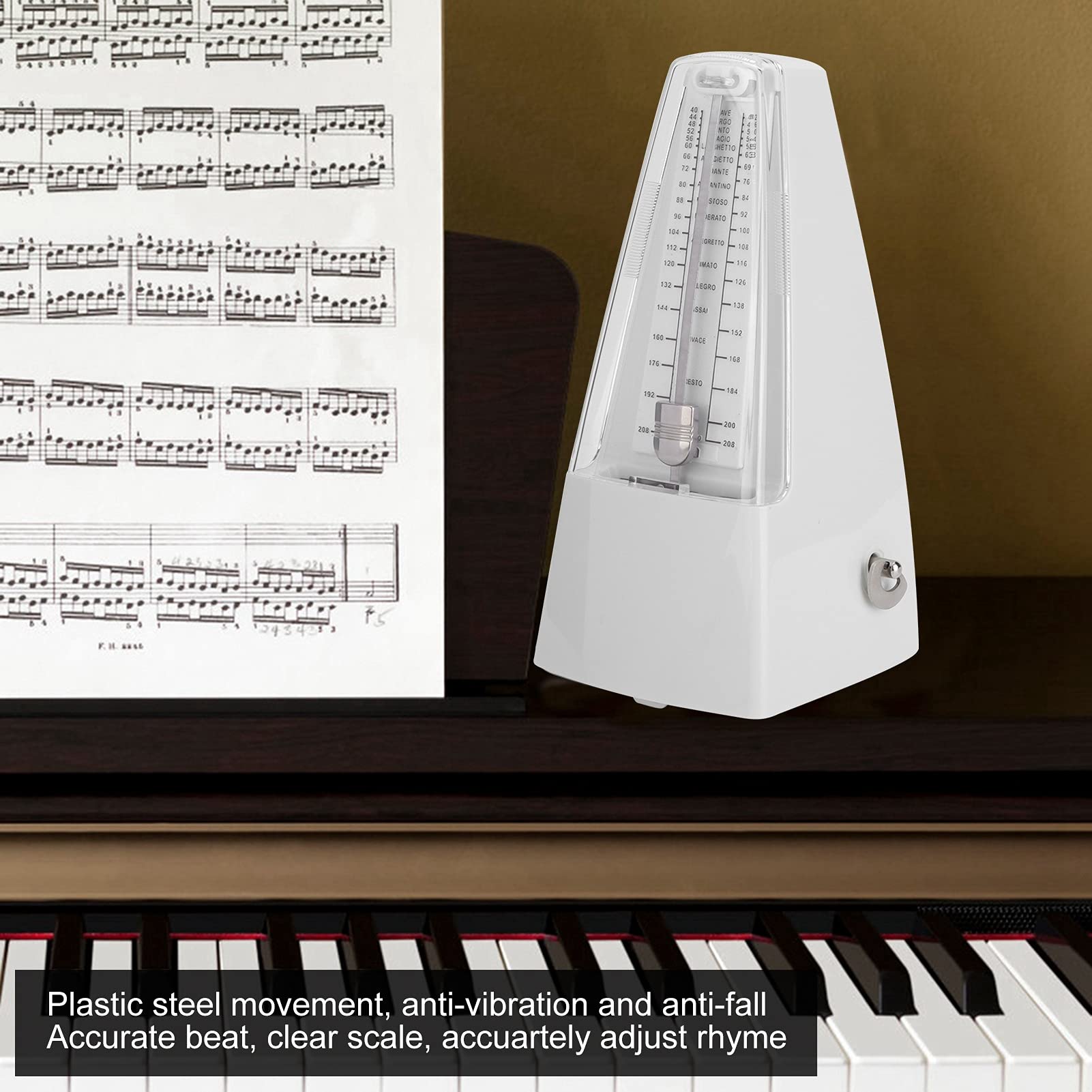 Metronomo Meccanico Metronomo Universale Wittner, Metronomo per Pianoforte, Chitarra, Violino, Batteria e Altri Strumenti (Bianco)