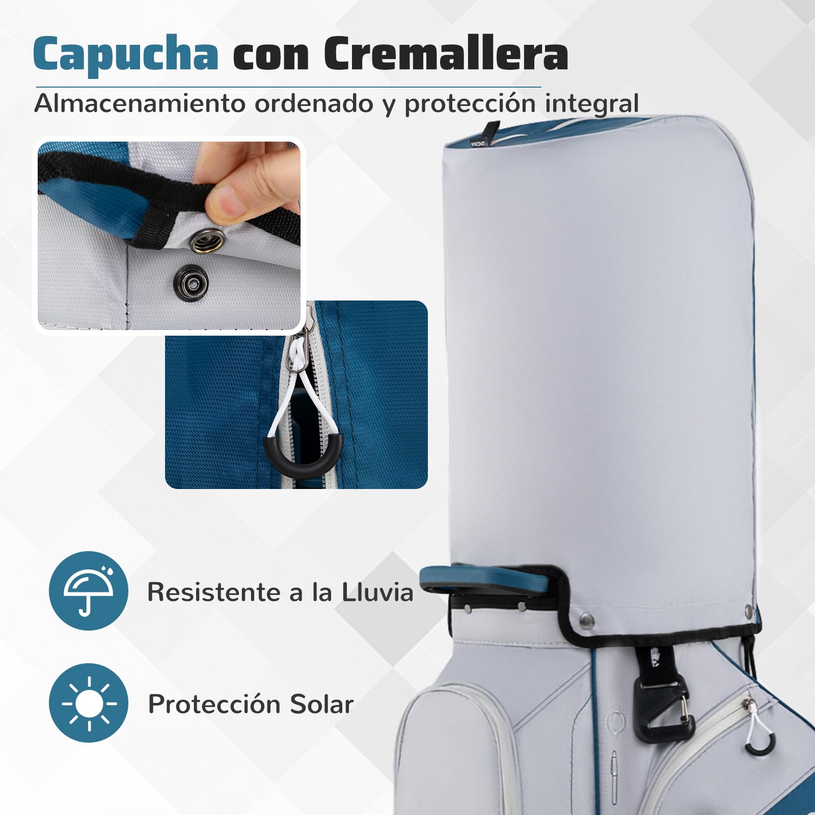 COSTWAY Bolsa Golf 14 Divisores 9 Bolsillas Cremallera Nevera Bolsillo Correa Acolchada Soporte Paraguas Capucha Lluvia Carro Palos