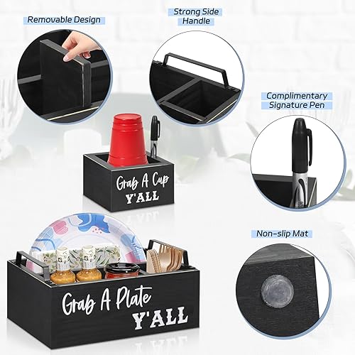 Miniatura 6 de Soportes de papel para encimera de cocina, organizador de utensilios de madera con soporte grande para tazas, organizador de platos de papel