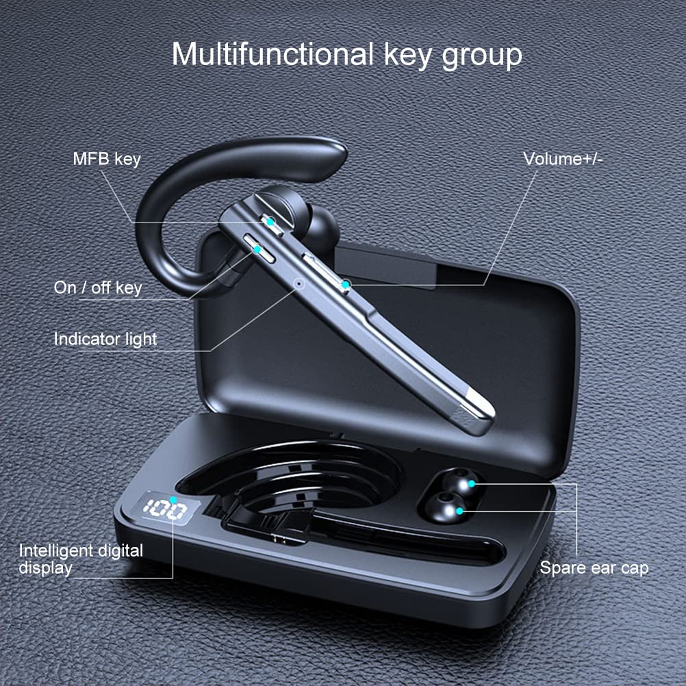 Auricolare Bluetooth Auricolare Vivavoce Girevole a Orecchio Singolo con Custodia di Ricarica per Display della Batteria per la Guida in Ufficio (520 seconda generazione)