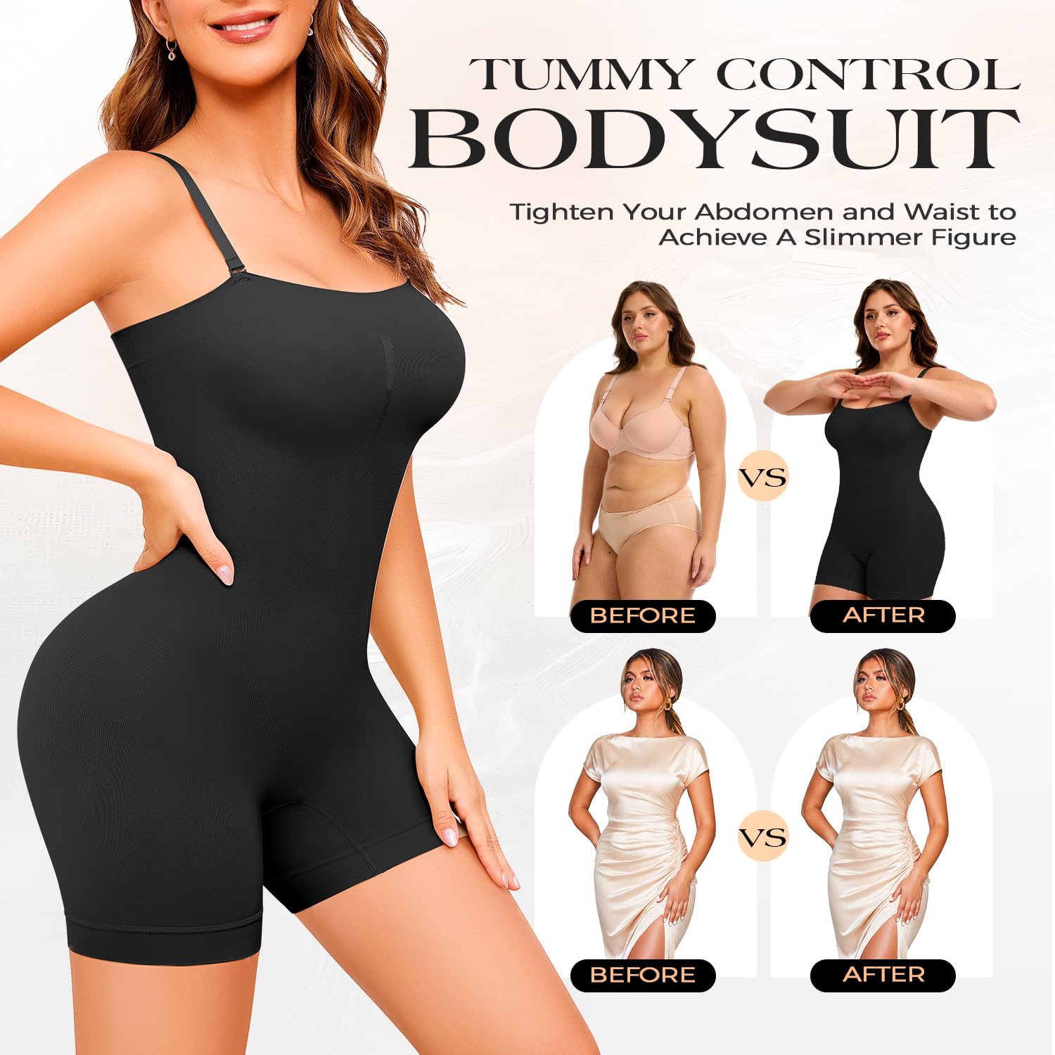 Anygirl Body gainant sans bretelles avec contrôle du ventre, sans couture, rehausseur de fessier, combinaison mi-cuisse