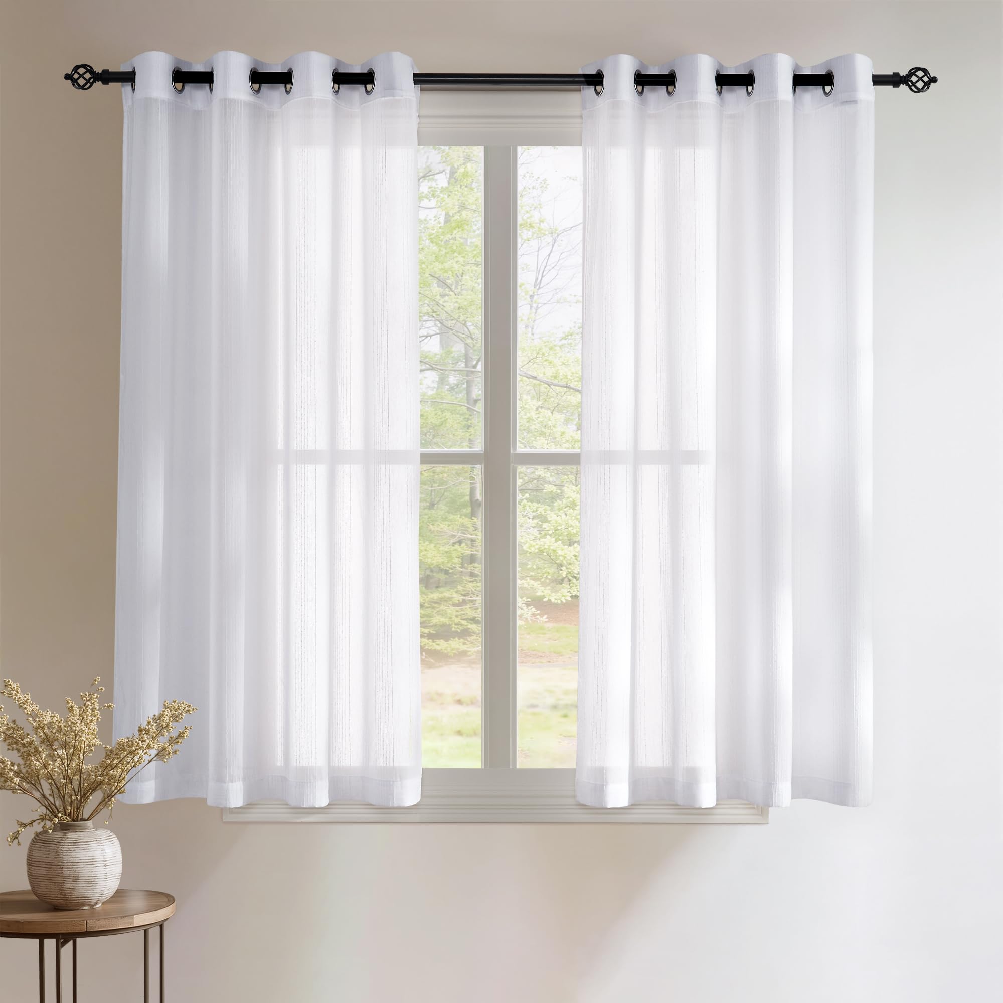 Rideaux voilage blanc 140x145 œillets rideau semi-transparent motif rayé salon