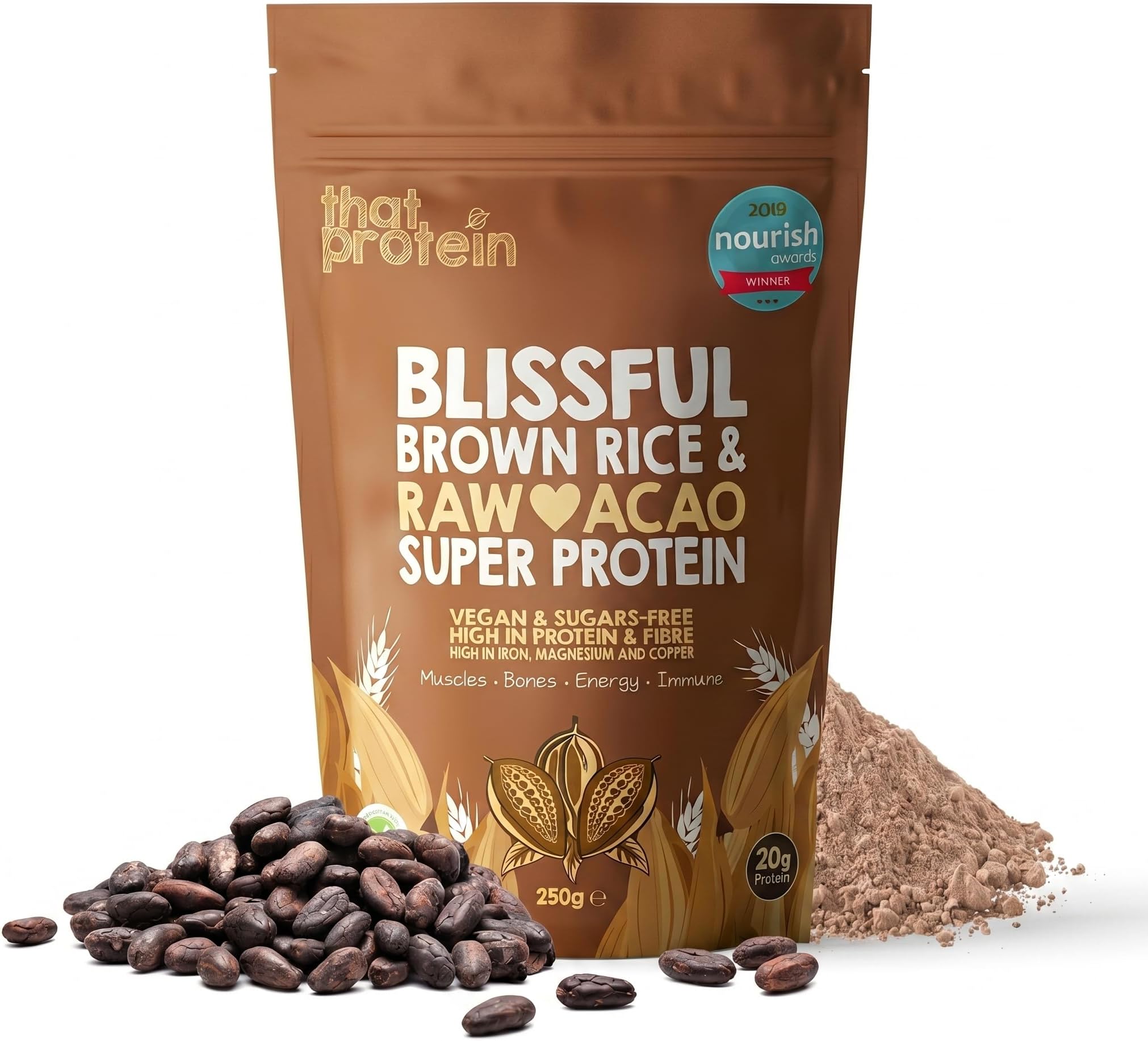 That Protein Brown Rice & Raw Cacao Vegan Protein Powder – 250g | Gluten Free, Low FODMAP & Plant Based High Fiber Protein | No Added Sugar