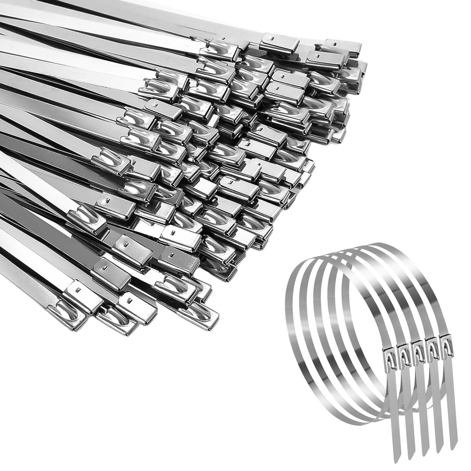 Woobroo 200PCS Stainless Steel Cable Ties, 4.6x300mm 304 Grade Metal Zip Ties, Self-Locking Metal Cable Ties for Wire Binding, Garden Repair & Industrial Maintenance