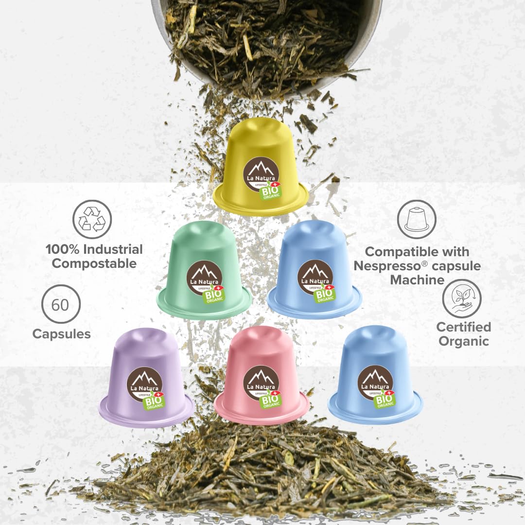Lot de 60 capsules de thé bio - Compatible avec Nespresso - La Natura Lifestyle - Compostables industrielles