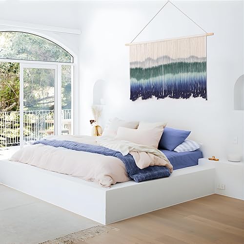 Miniatura 3 de Osunnus Tapiz bohemio de macramé para colgar en la pared, gran teñido anudado, hecho a mano, tejido degradado, decoración de pared para sala de