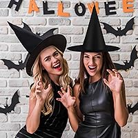 Vista 7 de CESOF 12 piezas de decoraciones de Halloween, sombrero de bruja, accesorio para disfraz, sombreros de mago negros gruesos para colgar a granel