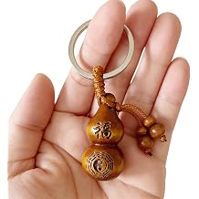 Feng Shui Peach Wood Gourd Keychain Engraved Fu Bagua Key Ring
