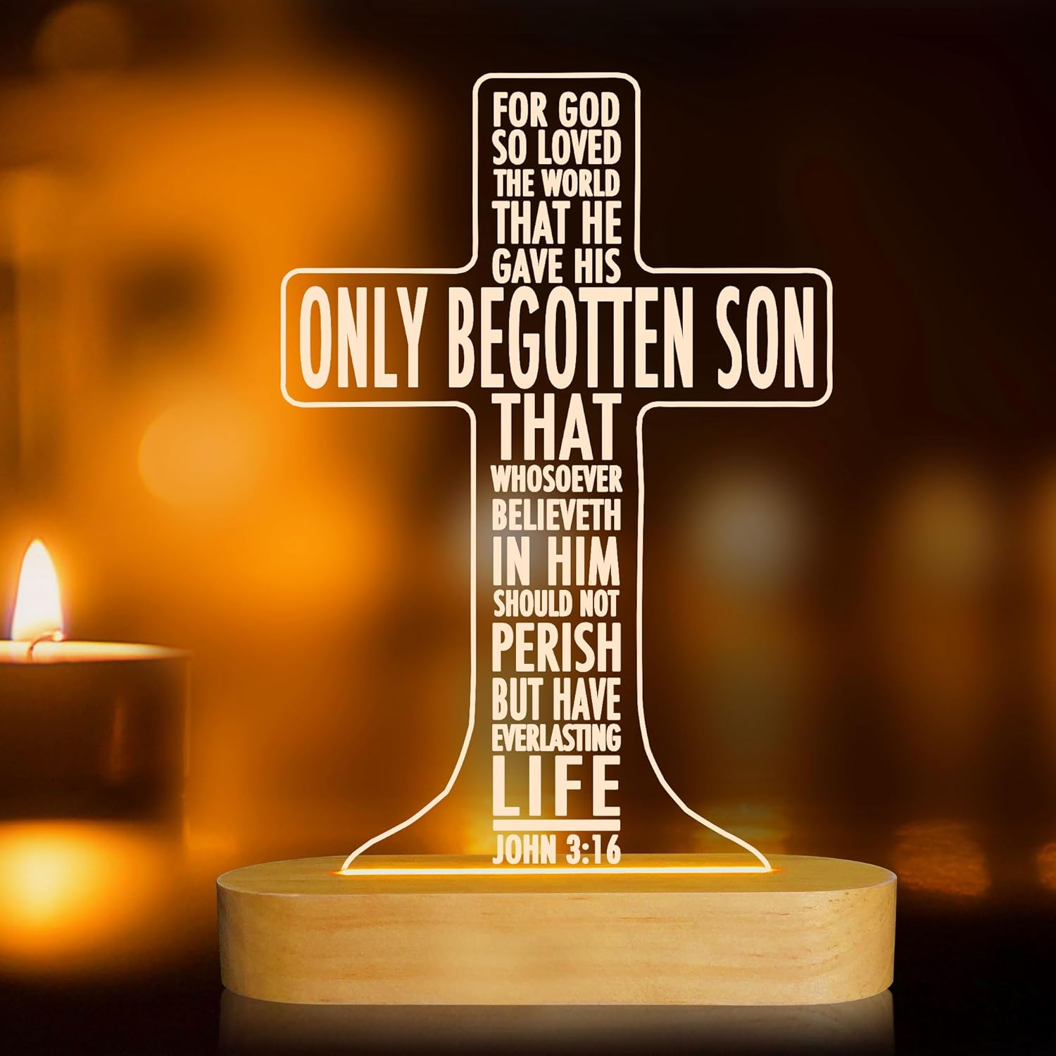 Lampeez Baptism Gift for Kids, Cross Night Light Wooden