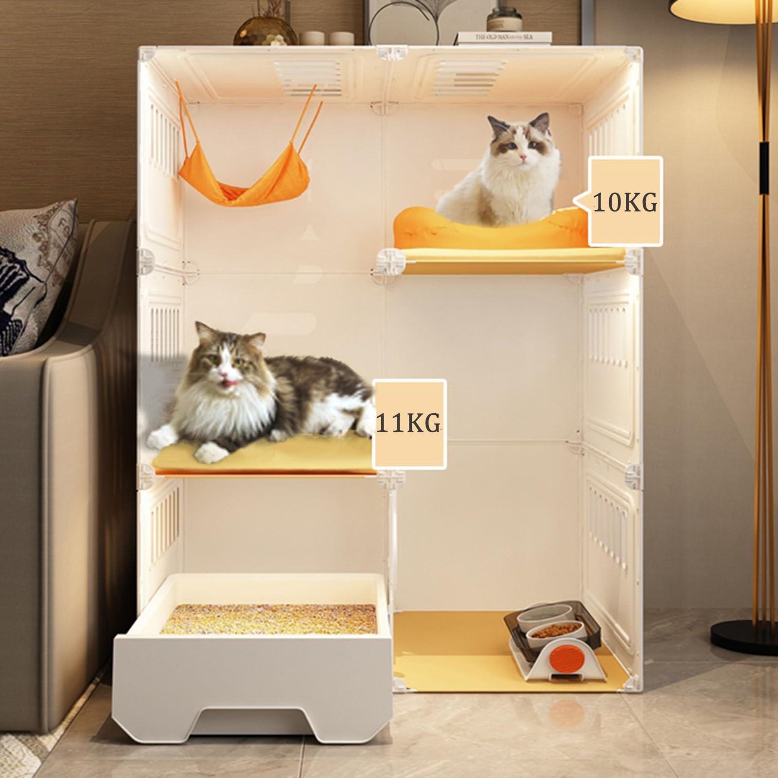 Jaulas Para Gatos De Interior, Caseta Para Gatos, Jaulas Para Gatos De Interior Grandes Con Caja De Arena, Recinto Para Gatos De Exterior, Condominio Cerrado Con Múltipl,Set C_71*46.5*106cm-Yellow