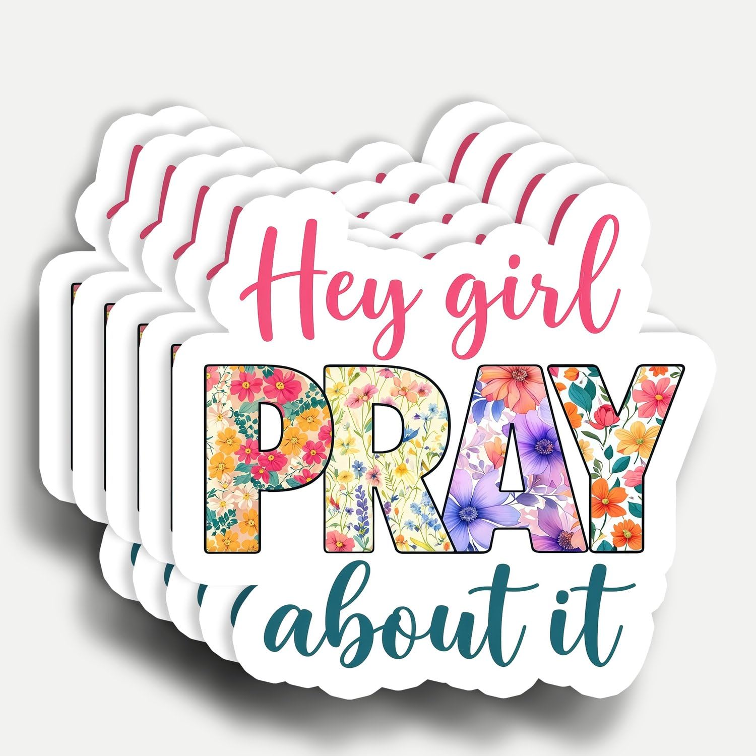 Photo 1 of (5pcs) Hey Girl Pray About It Sticker 3 Inch, Christian Bible Verse Jesus Sticker, Motivational Inspirational Quotes Waterproof Vinyl Decal for Laptop, Water Bottles, Car, Phone, Book