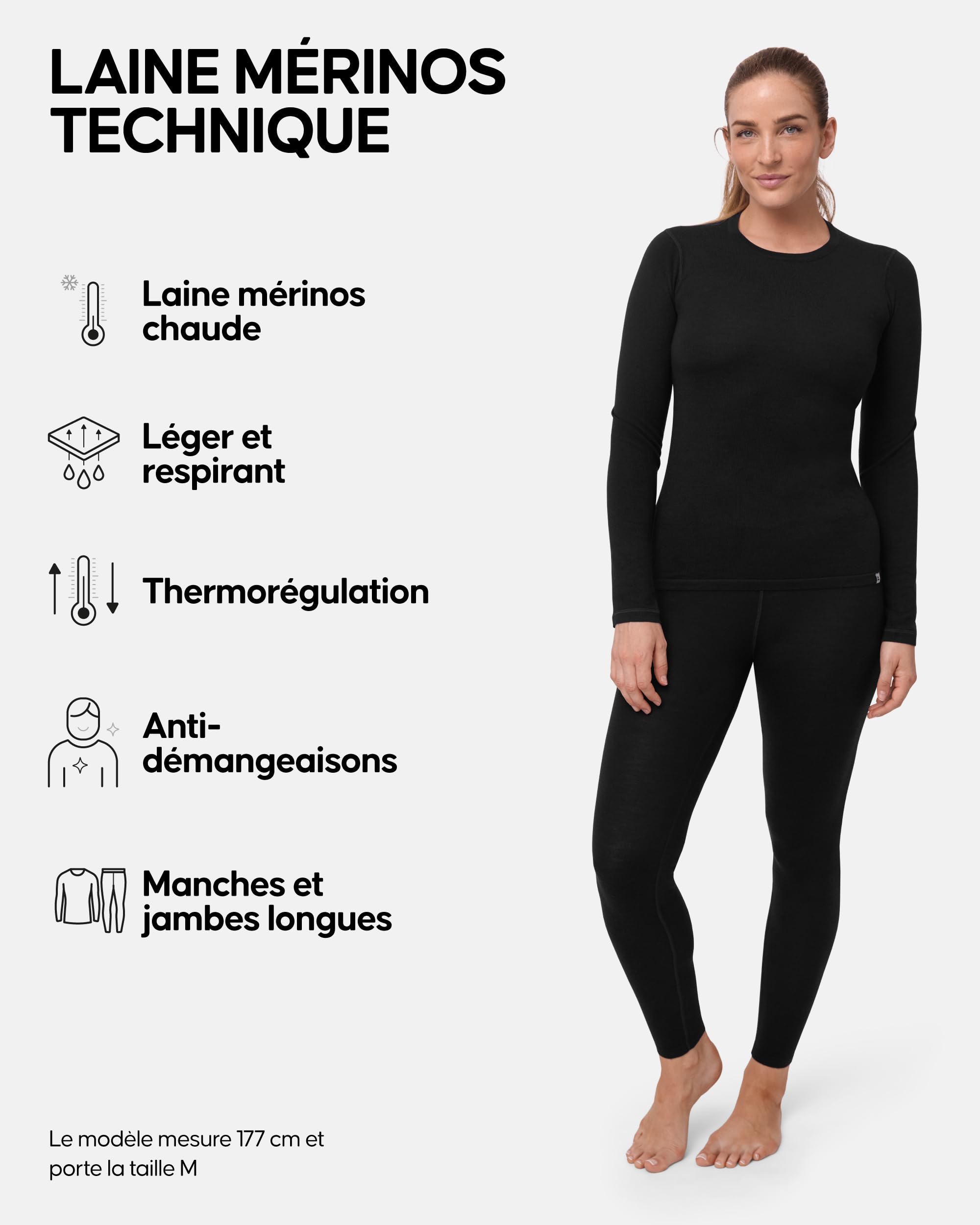 DANISH ENDURANCE sous-Vêtements Thermiques en Laine Mérinos Chaudes pour Femmes, Ensemble de Couches de Base (Haut & Bas) Vêtements Thermique pour Femmes