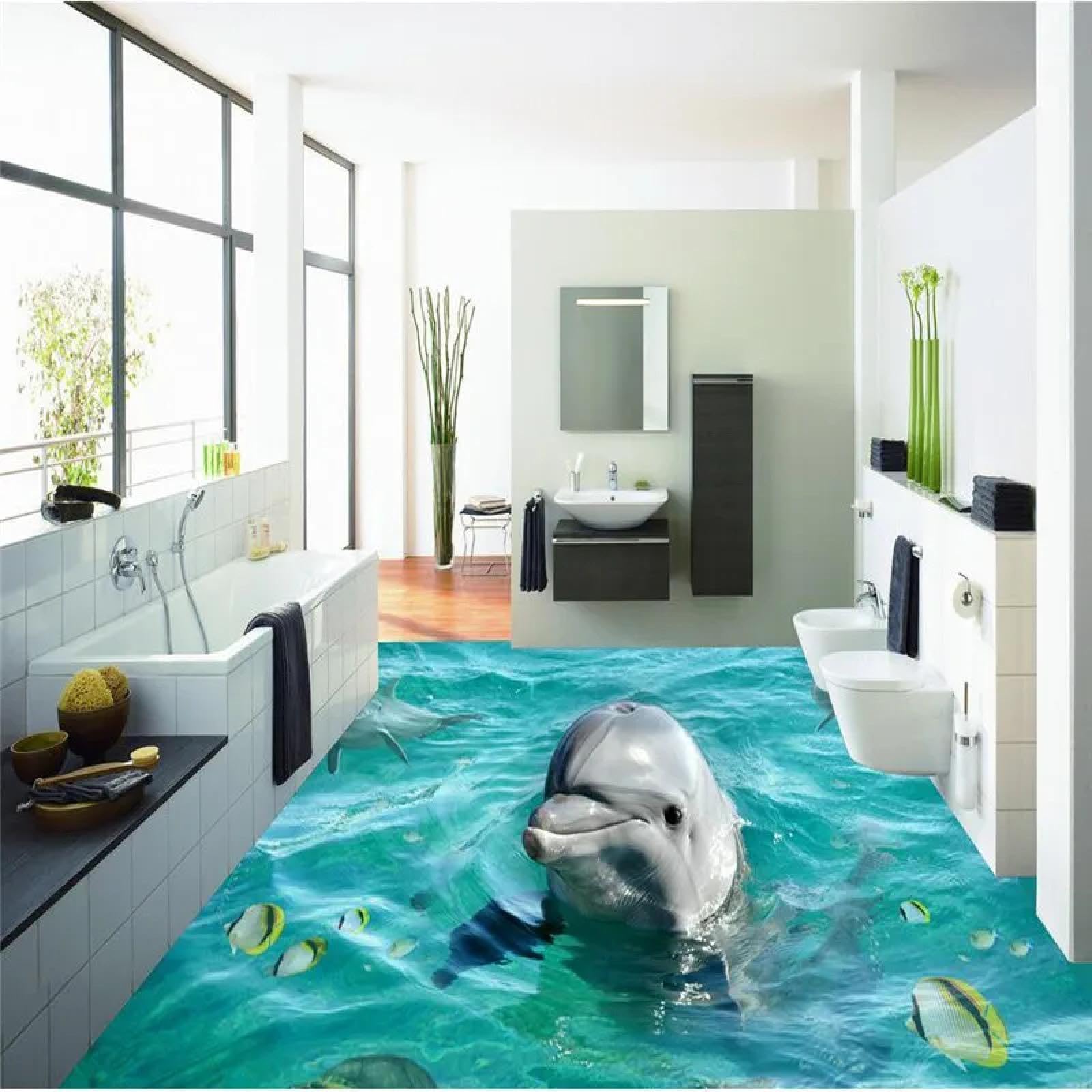 Sticker dauphin 3D océan pour décoration de chambre d'enfant et carrelage