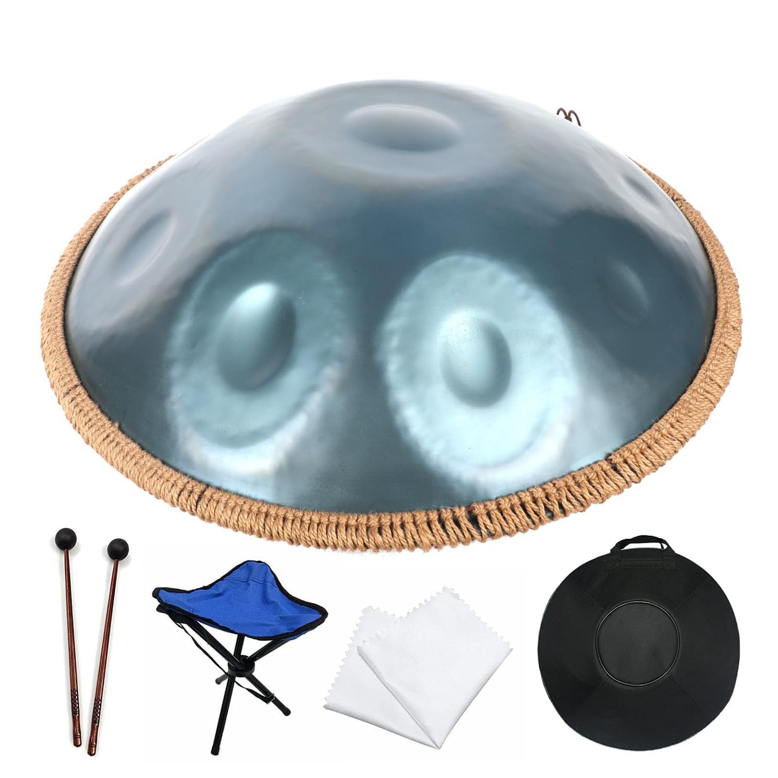 Bęben ręczny – zestaw bębnów ręcznych, D-moll 22", 432 Hz, instrumenty perkusyjne, ręczny instrument perkusyjny dla dorosłych, do medytacji, jogi, uzdrawiania dźwięku (B,10 nut)