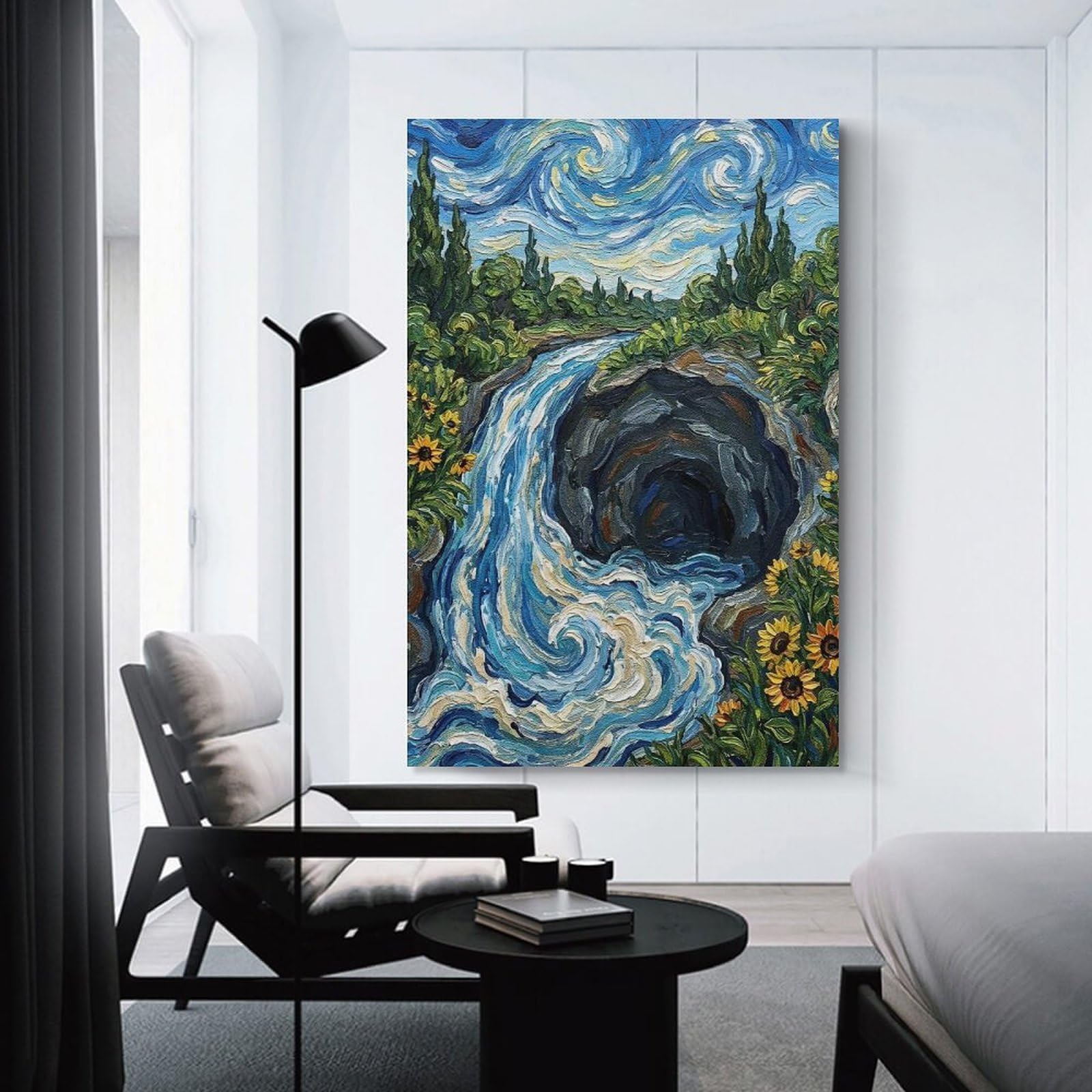 Junmoney Waterfall And Cave in Van Gogh Style Wall Picture Print 24x36inch(60x90cm), for Corridors, Hallways Or Apartment Entries, Wall Decor to Refresh Empty Corners
