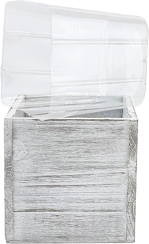 Miniatura 10 de CYS EXCEL 2 macetas de cubo blanco de 5 pulgadas con forro de plástico extraíble  Múltiples opciones de maceta cuadrada de madera natural  Caja de