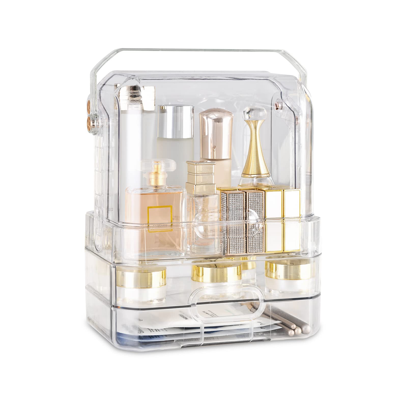 Galatée Transparent Moderner Tragbare Make Up Organizer Kosmetikbox Kosmetische Aufbewahrungs Box Mit Staubdichtem Deckel, Beauty Organizer Lippenstiftbox - Transparent