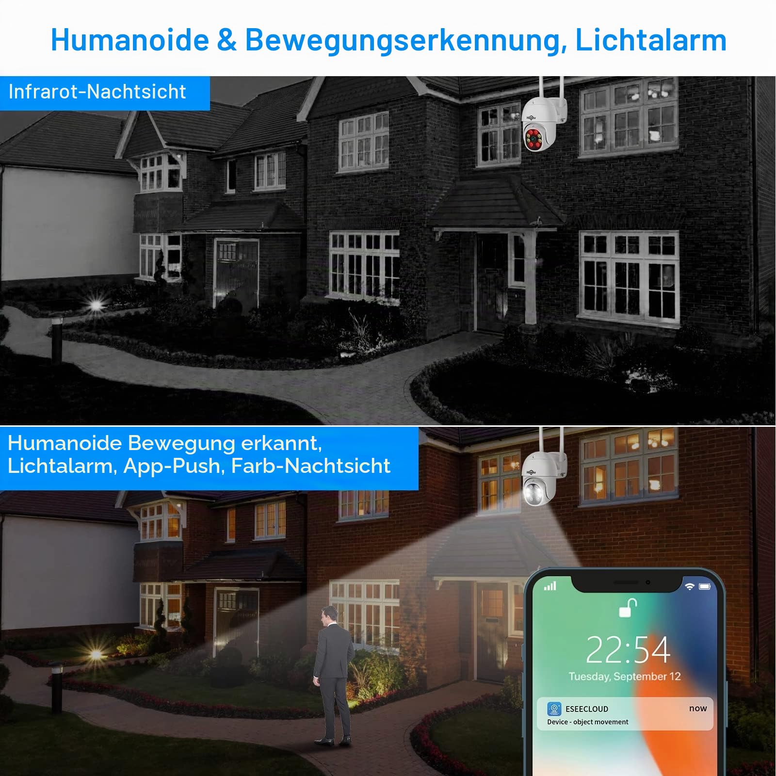 [PTZ-Kamera+Bullet-Kamera] Hiseeu Überwachungskamera Set Aussen WLAN,5MP Überwachungskamerasystem mit 2-Wege-Audio,Fernansicht,IP66 Wasserdicht,Farb Nachtsicht,Bewegungserkennung und Alarm,1TB HDD
