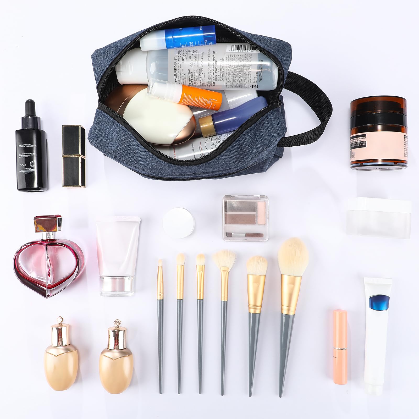 Paterr Borsa da toilette da viaggio per donne e uomini, grande, resistente all'acqua, borsa da barba da appendere, con manico e divisore, custodia da viaggio, Blu scuro, Borse da toilette