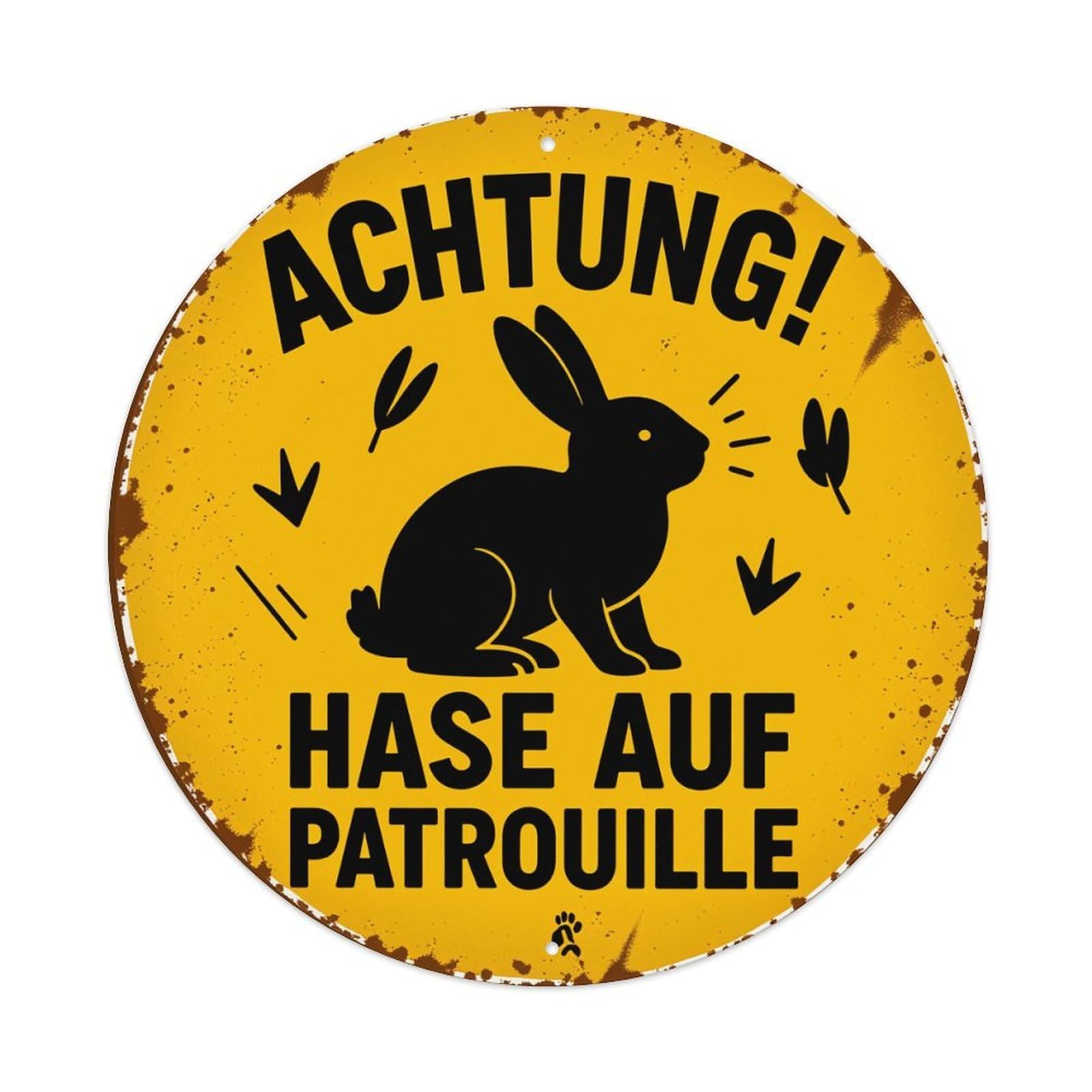 Attention Rabbit On Patrol Round Tin Sign Vintage Metal Poster Retro Bar, Home, Man Cave, Kitchen, Laundry Room Wall Art Decor Gift 8x8Inch