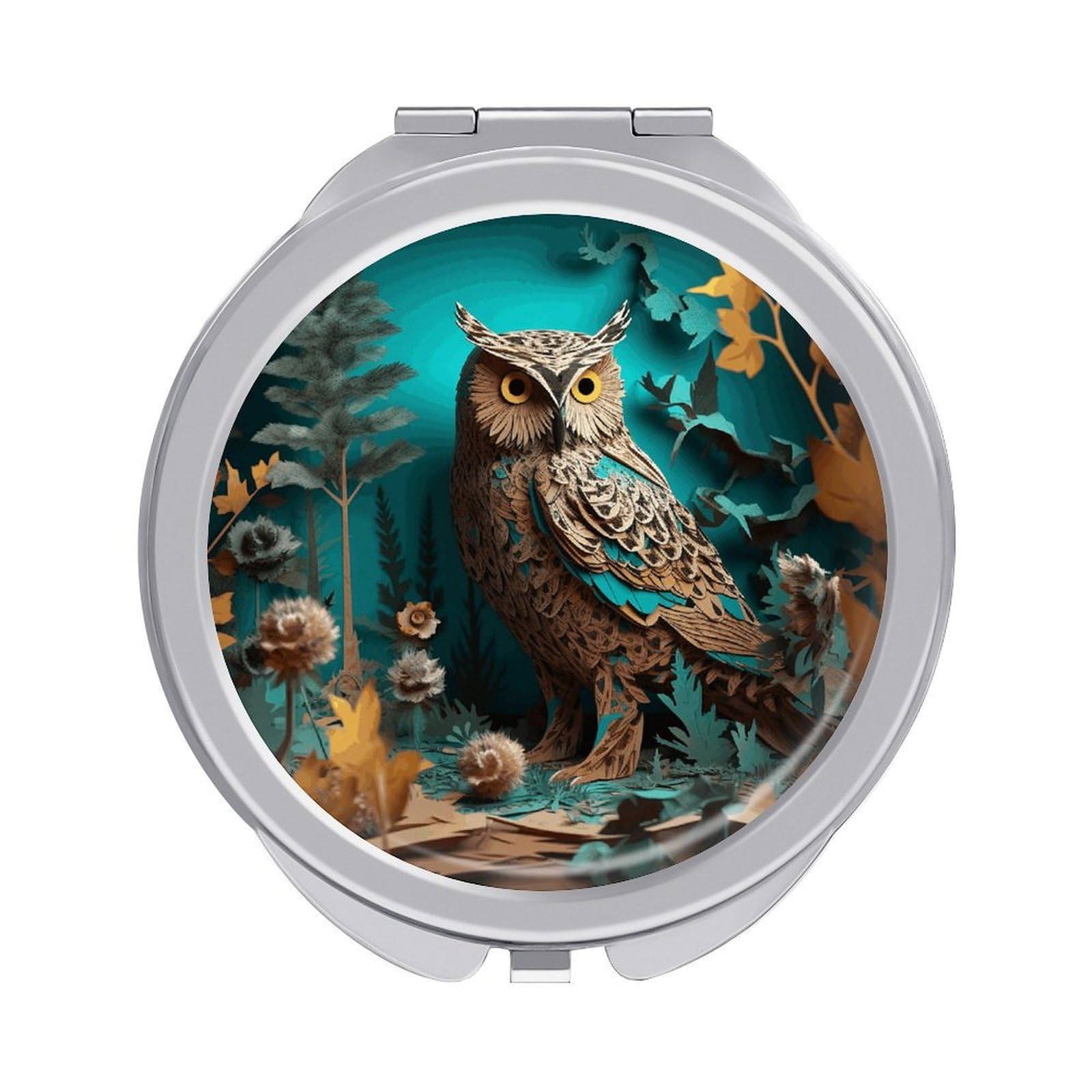 FekiLoot Owl Travel Makeup Mirror 2 X /1 X Magnifying Slim Pocket Mirrors Compact for Purse Travel Makeup Mirrors for Pocket, Handbag, Purse Women Gift