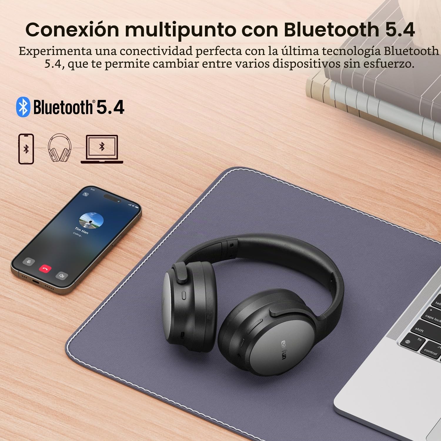 EarFun Tune Pro Cascos Bluetooth con ANC Híbrida, LDAC, 120H | Doble Altavoz, Llamadas Nítidas con 5 Mics, Graves Profundos, Ajuste Cómodo, Conexión Multipunto, EQ Personalizado vía App