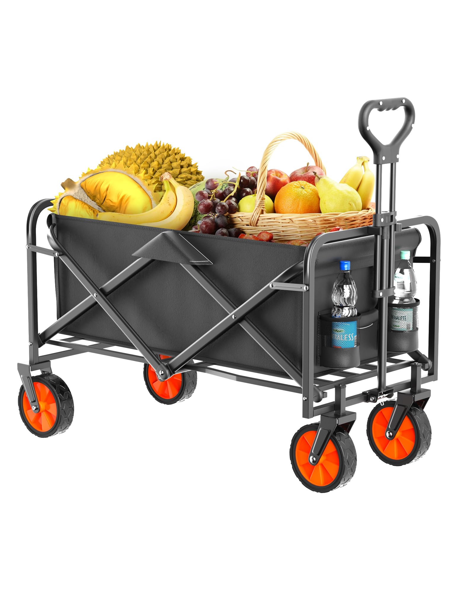 HAHAMO0KA Collapsible Folding Wagon Cart,Foldable Wagon with Universal Wheels,Collapsible Wagon for Sports,Camping,Shopping