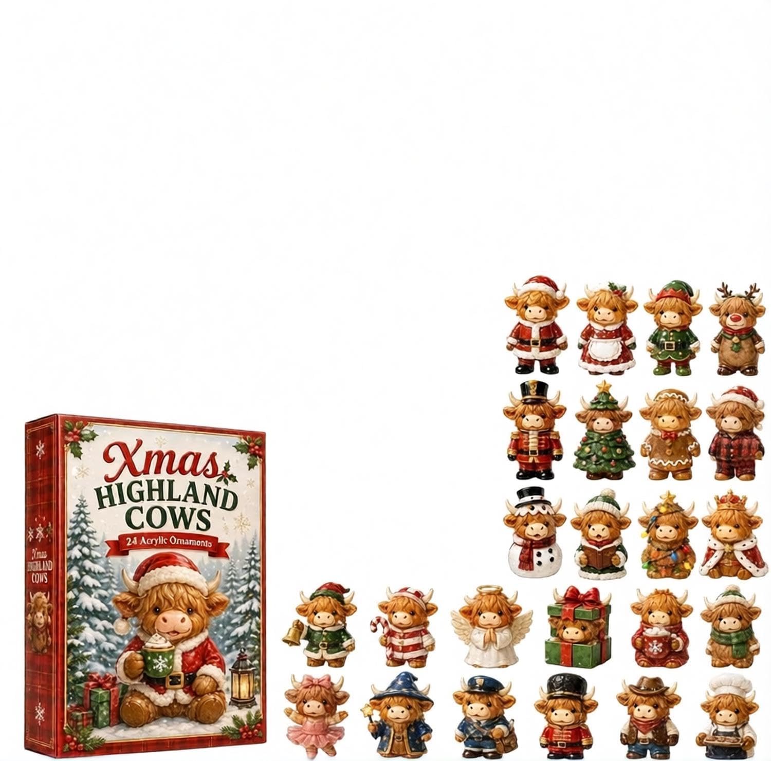 HTU Calendario de Adviento Mágico Highland Cow 3D (24 días)-2PCS