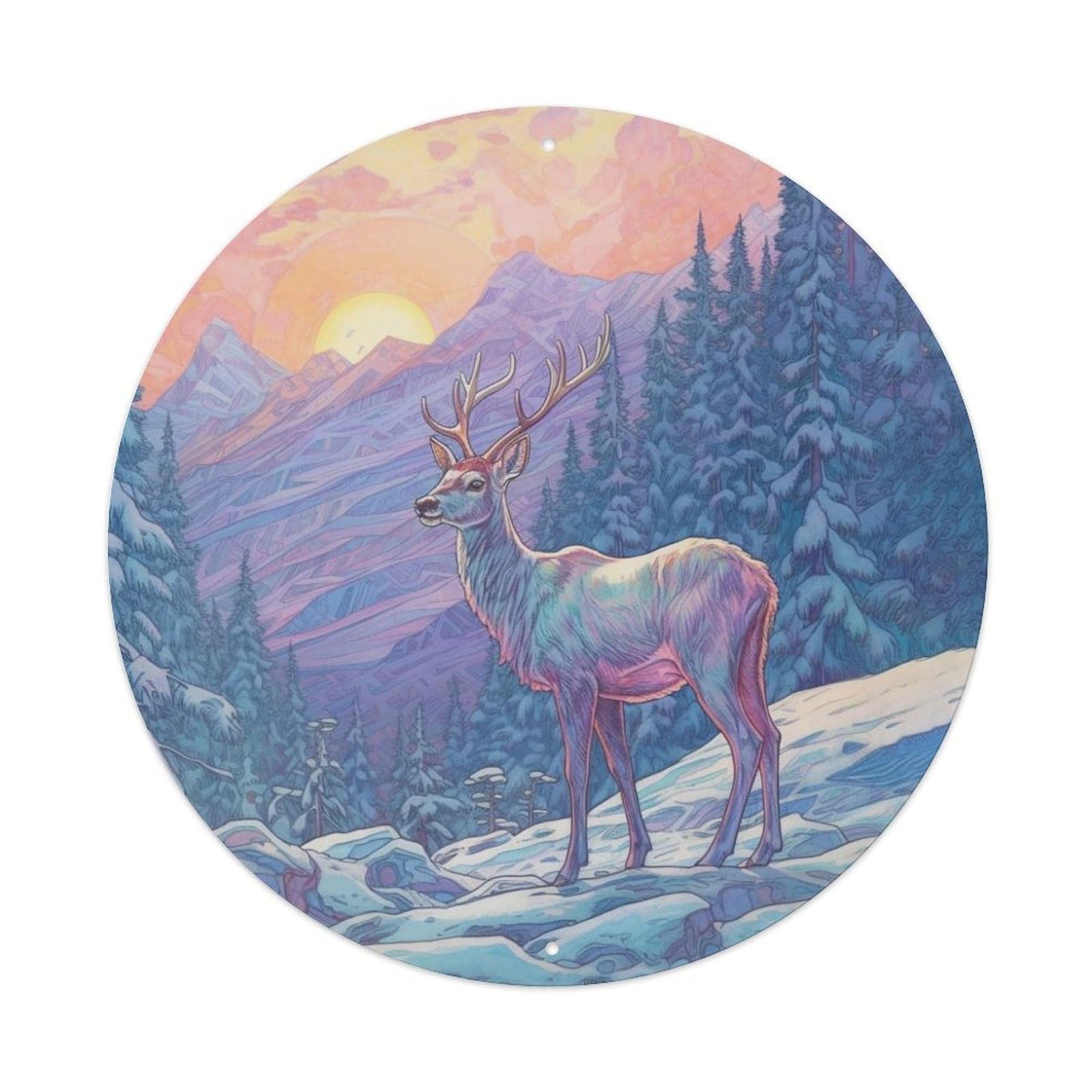 Animal Deer at Sunset Metal Tin Sign
