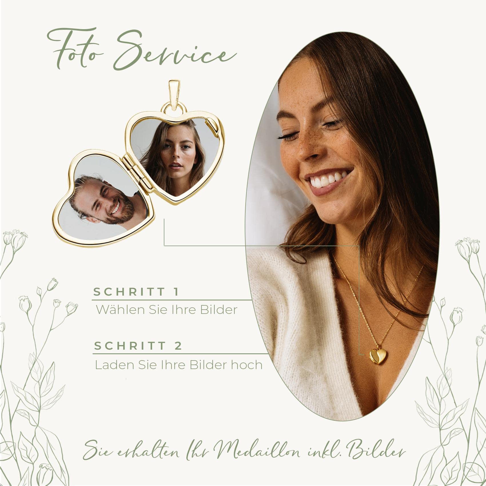 Herz Medaillon zum Öffnen mit Bild Gold vergoldet Damen, Amulett Anhänger | Aufklappbar, Kette personalisiert, Foto-Service & Gravur