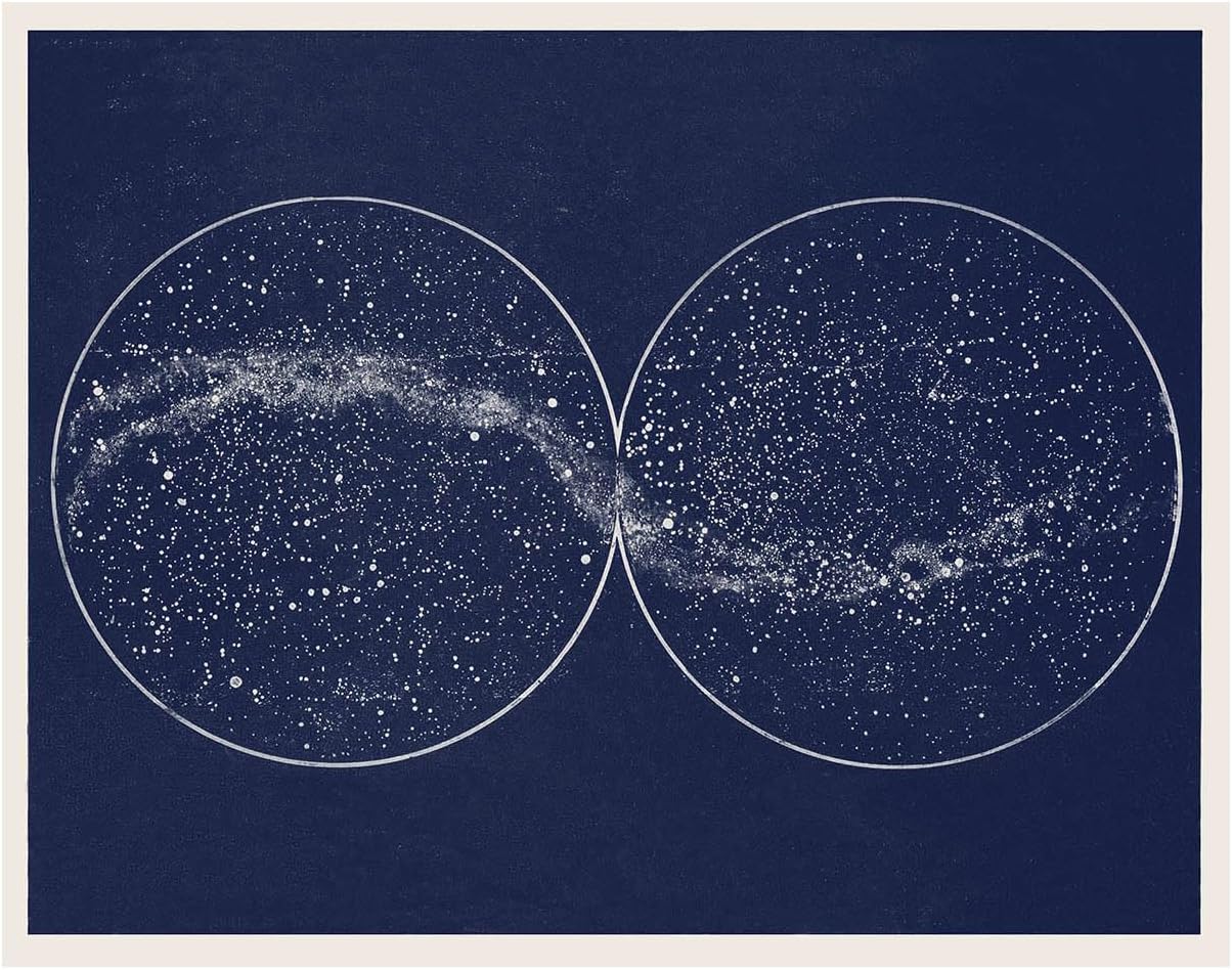 Milky Way Double Constellation Northern and Southern Hemisphere Map Print | Star Map Celestial Art Decor for Home Office, bedroom, nursery, kid's room 8 x 10, 11 x 14, 16 x 20, 24 x 30, 43 x 27