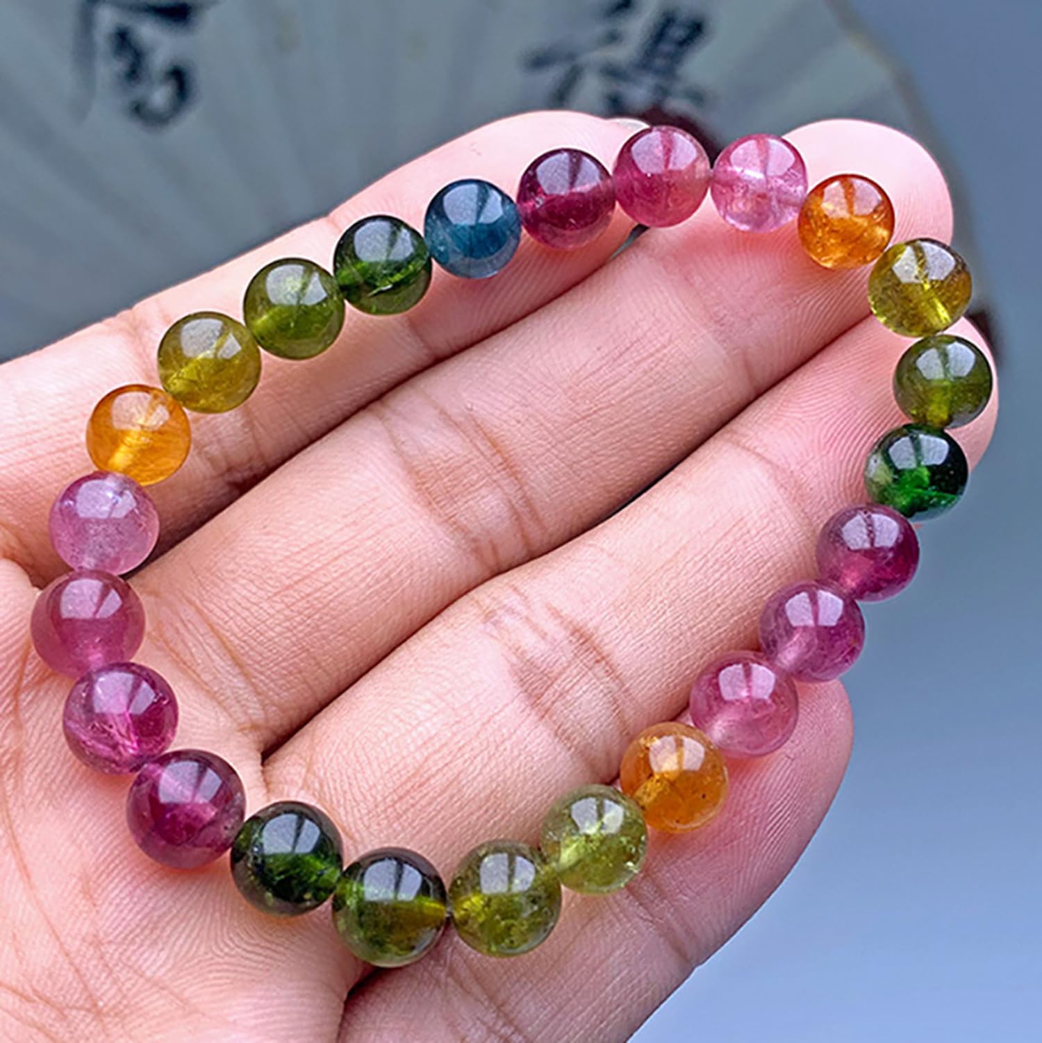 Braccialetti da donna colorati con perline di tormalina cristalli naturali | Braccialetti di cristallo energetico fatti a mano, regalo di gioielli da spiaggia estiva
