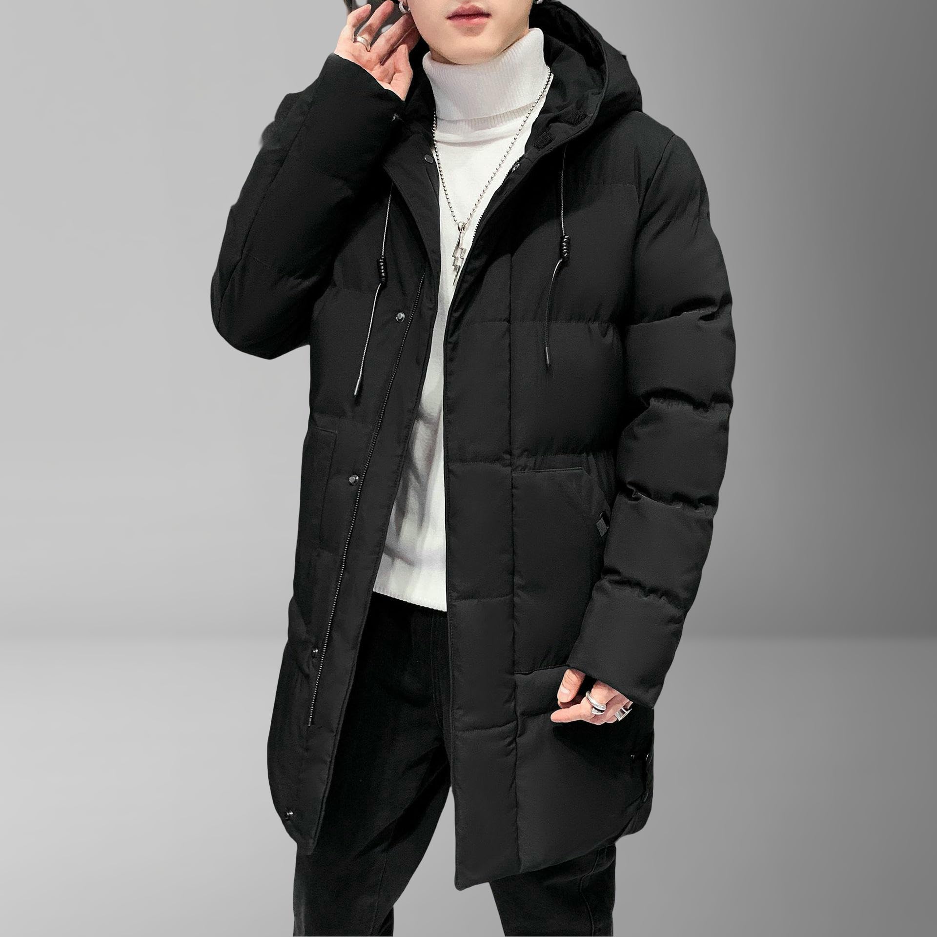 Piumino da uomo autunno inverno alla moda spesso caldo di media lunghezza parka