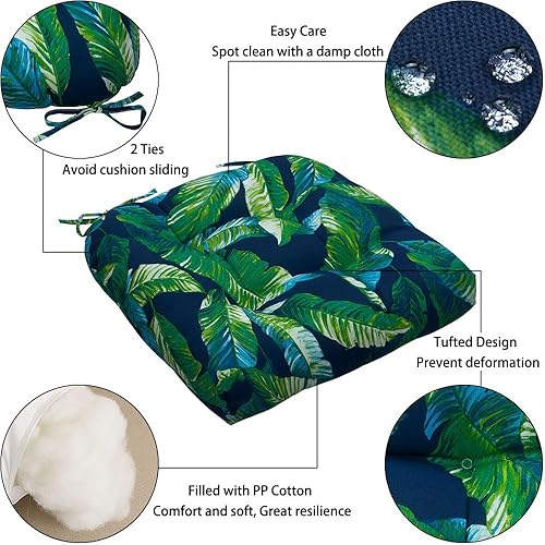 Miniatura 6 de Magpie Fabrics Paquete de 2 cojines de asiento copetudos de 19 x 19 pulgadas, cojines de patio en forma de U con lazos, almohadillas impermeables