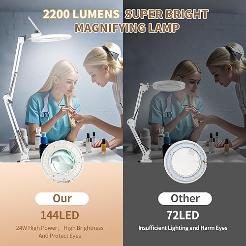 Miniatura 8 de HITTI Luz esteticista con lupa de 10X, 2200 lúmenes, lámpara de pie regulable sin escalones con base rodante de 5 ruedas, lámpara de pie con luz LED