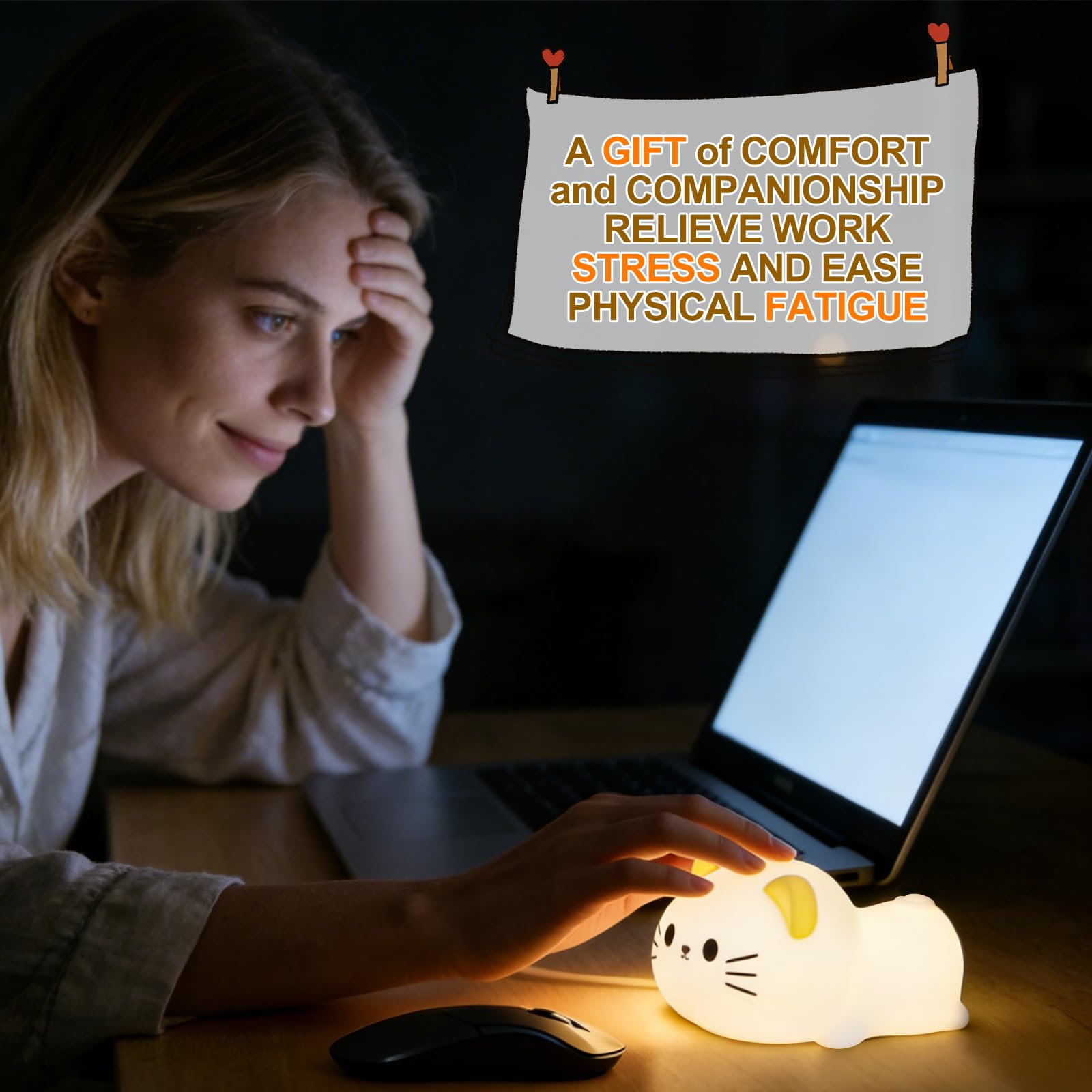 Katzen-Nachtlicht und Lampe für Baby-Kinderzimmer – weich liegendes Kätzchen-Nachtlicht, dimmbar und 7 RGB-Farben, umschaltbarer Tier-Sound, wiederaufladbar, BPA-frei, gut als Raumdekoration