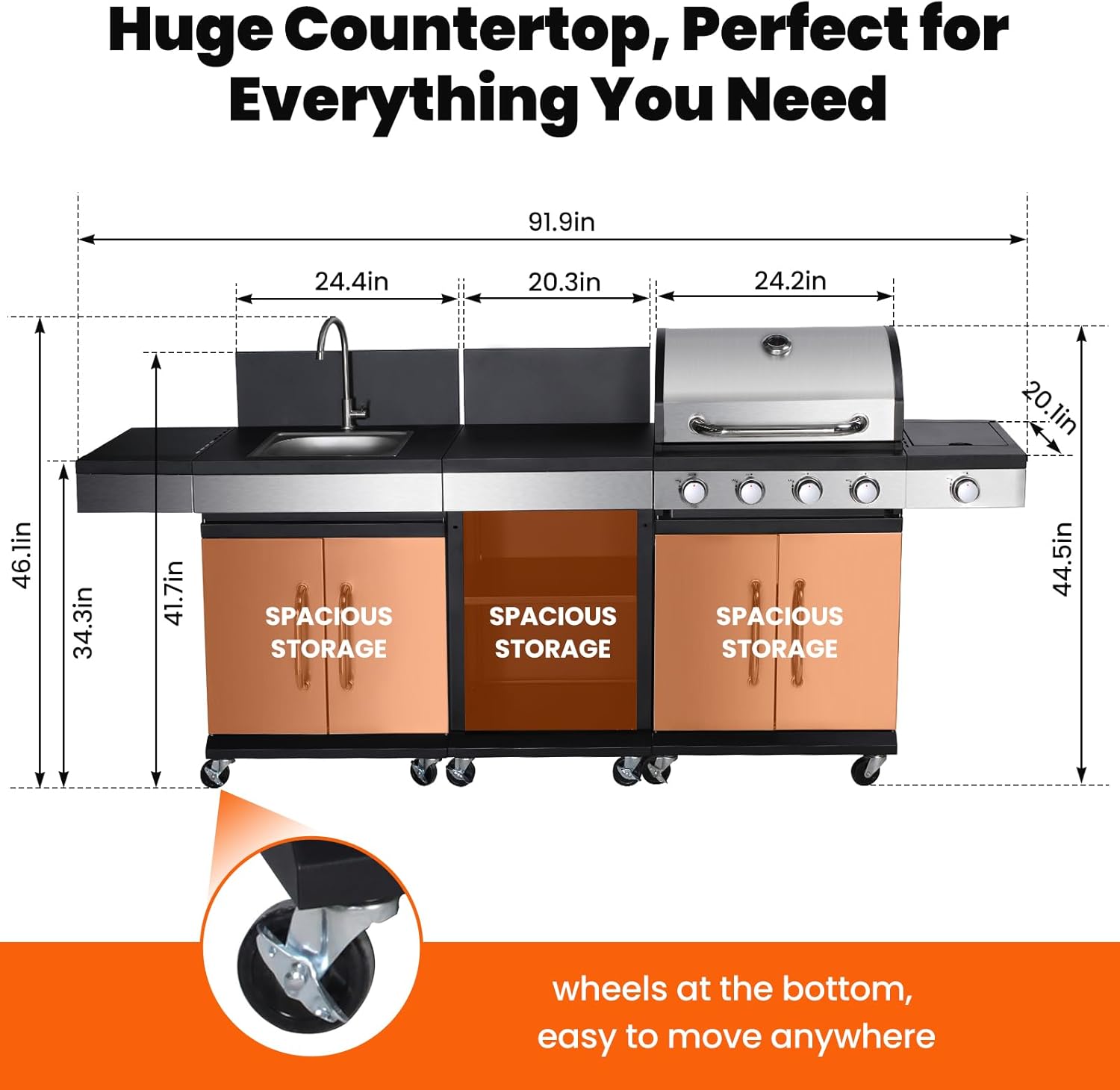 Stainless Steel 5-Burner Propane Grill with Side Burner, Sink Faucet & Porcelain-Enameled Cast Iron Grates – Perfect for Outdoor BBQ, Backyard & Patio