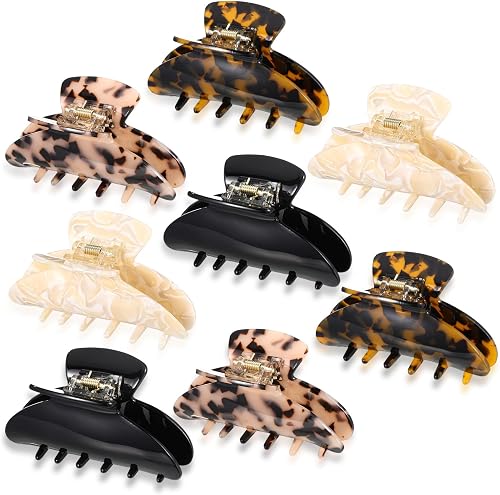 8 Pcs Large Acrylic Hair Claw Clips Bulk Cute Women Non Slip Strong Hold for Heavy Thin Hair French Clamps Gifts Claw Clips Decorating Kit Accessories(Earth Tones,3.74 Inch,French)