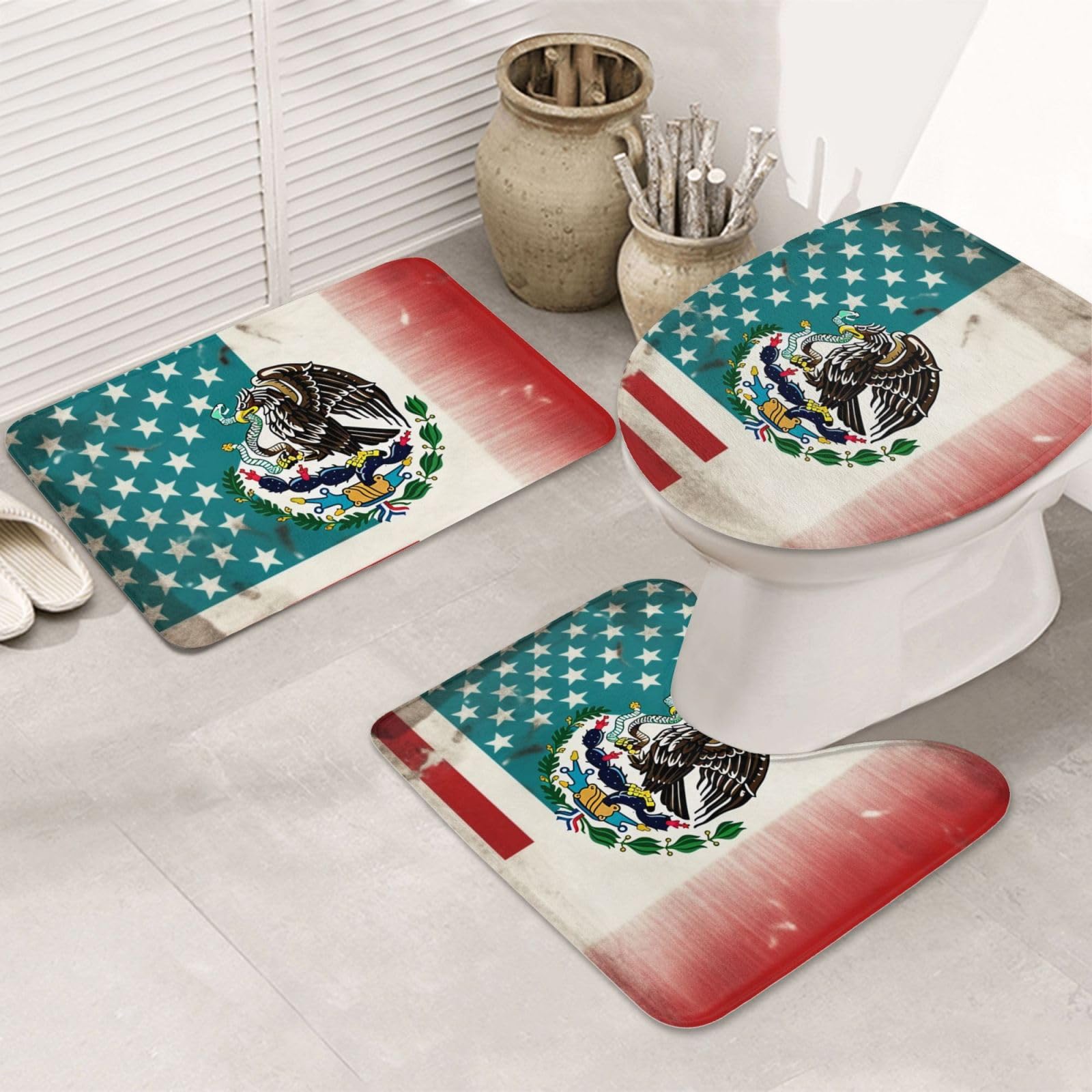 Ensemble tapis de bain flanelle au style drapeau pour transformer votre décoration