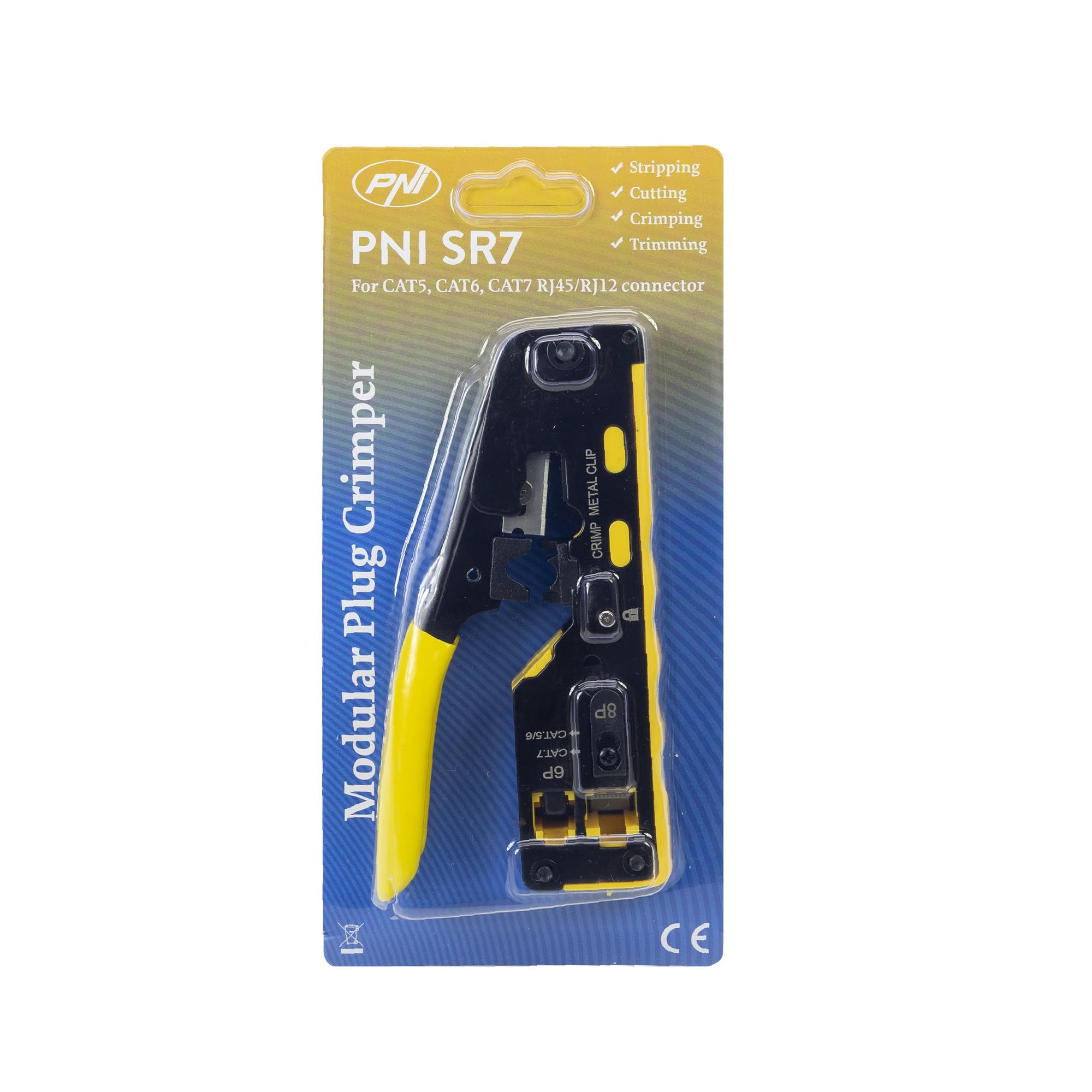 PNI Pinza SR7, per tagliare, spellare cavi e crimpare spine RJ12, RJ45 CAT5, CAT6, CAT7