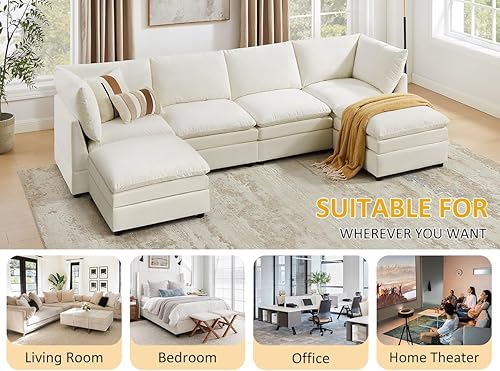 Miniatura 7 de VANOMi Sofá modular Cloud de 98 pulgadas para sala de estar, sofá cama moderno de gran tamaño con asiento profundo, otomana de cojín grueso de doble