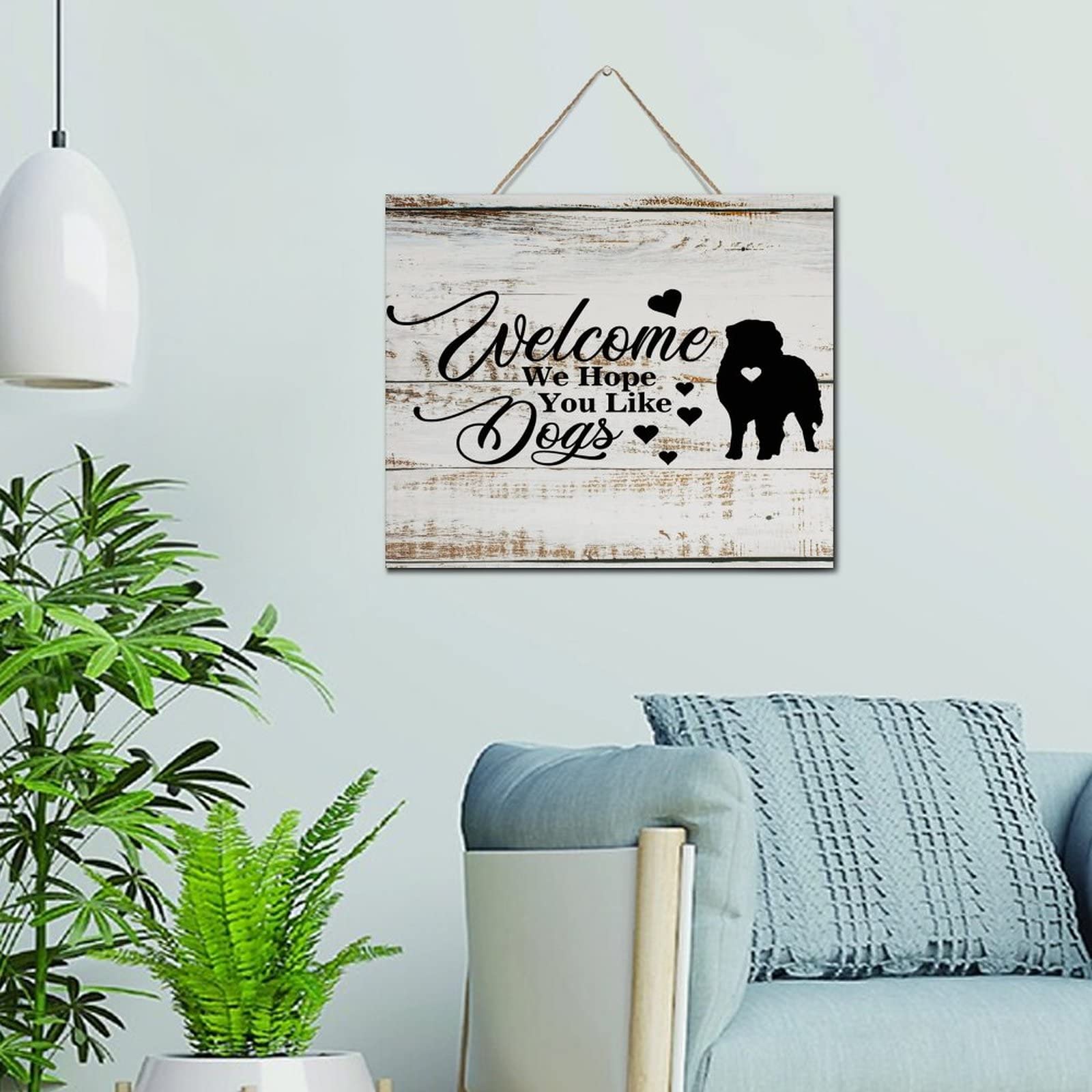 Devise en bois Welcome We Hope You Like Dogs pour un foyer accueillant