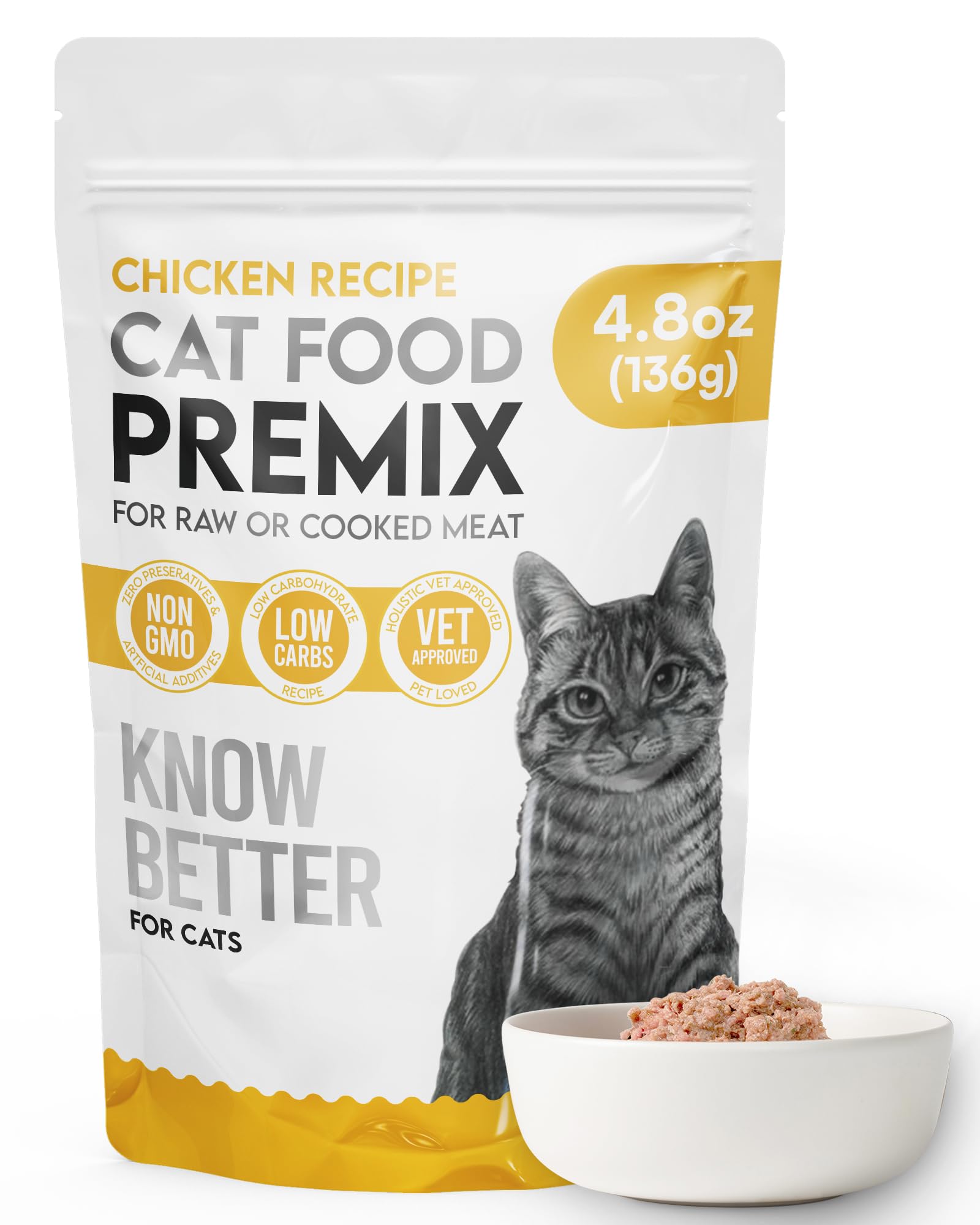 Know Better for Cats – Chicken Recipe, RAW Cat Food Premix/Supplement for Making Homemade Cat Food, All Natural, Holistic Veterinarian Approved, Grain Free, No Artificial Additives