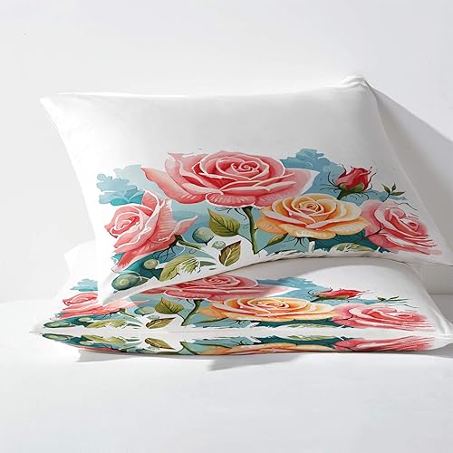 Miniatura 10 de Juego de sábanas de flores divididas tamaño King, sábanas botánicas florales, sábanas y fundas de almohada estampadas de 5 piezas, microfibra suave