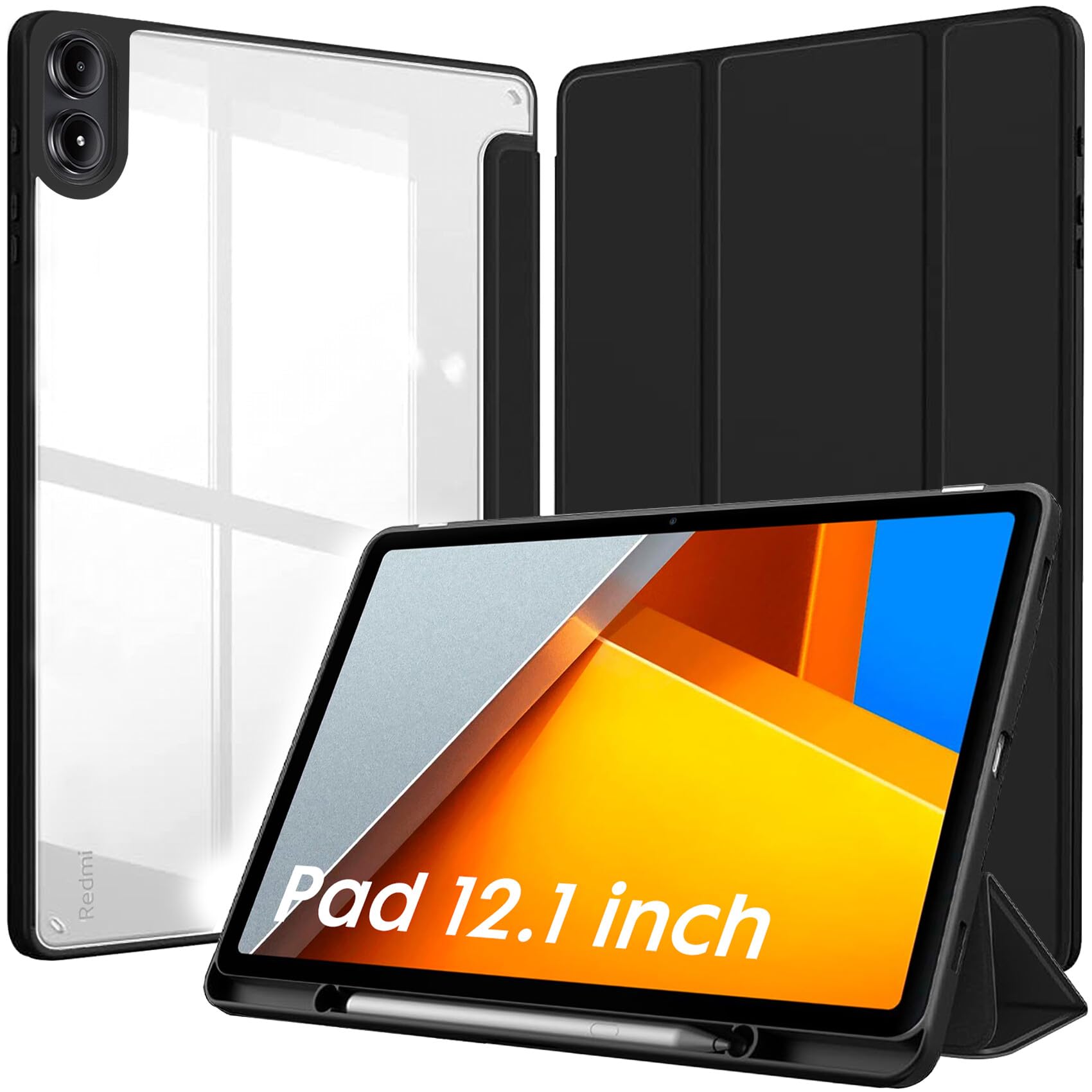 Robustrion Cover for Poco Pad 12.1 Cover Case, Hybrid Cover with Pencil Holder for Poco Pad 5G Tablet 12.1 inch [ Auto Sleep Wake Support] [Transparent Back] - Black (B0D9XNX7V7) Amazon Price History, Amazon Price Tracker