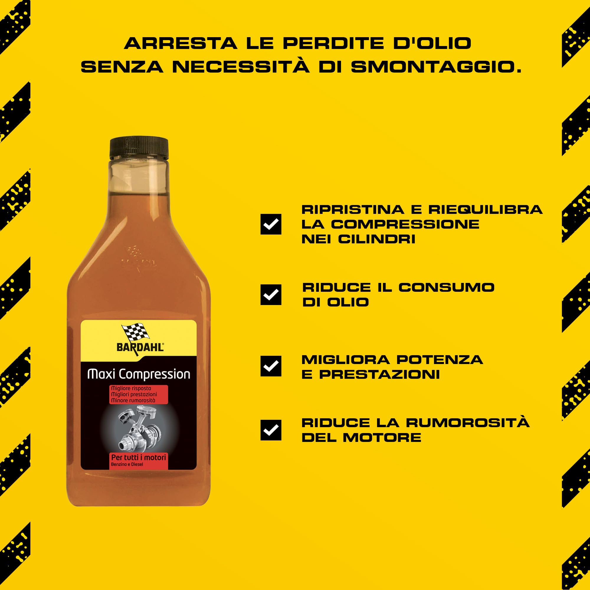 Bardahl - Maxi Compression - Additivo Auto per Olio Motore, Riduce Il Consumo e Arresta Le Perdite d'Olio, Migliora Potenza e Prestazioni, Compatibile con Motori Diesel e Benzina, 473 ml