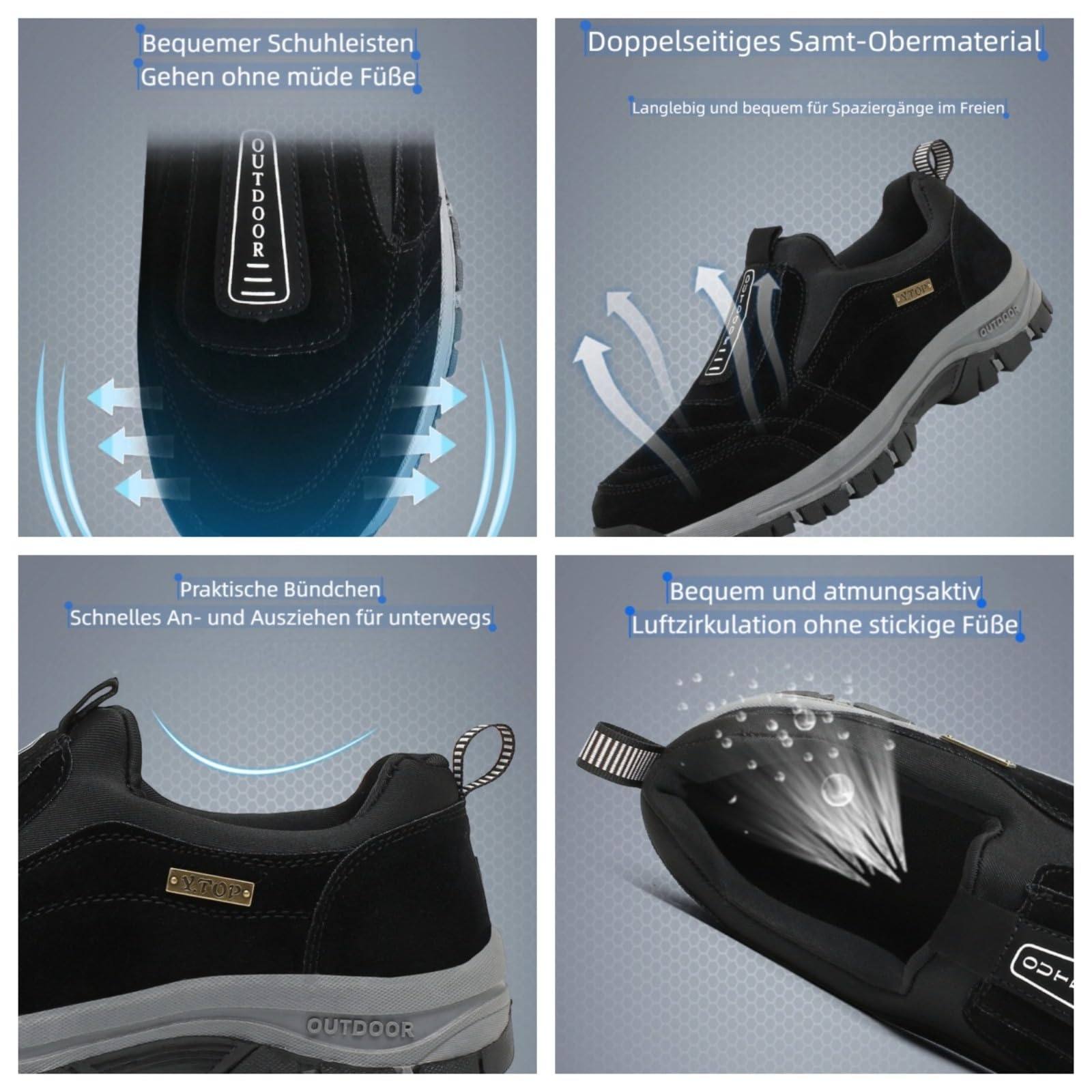 Scarpe ortopediche da uomo, con supporto per arco plantare, leggere, per attività all'aperto, escursionismo, lavoro, Nero , 47 1/3 EU