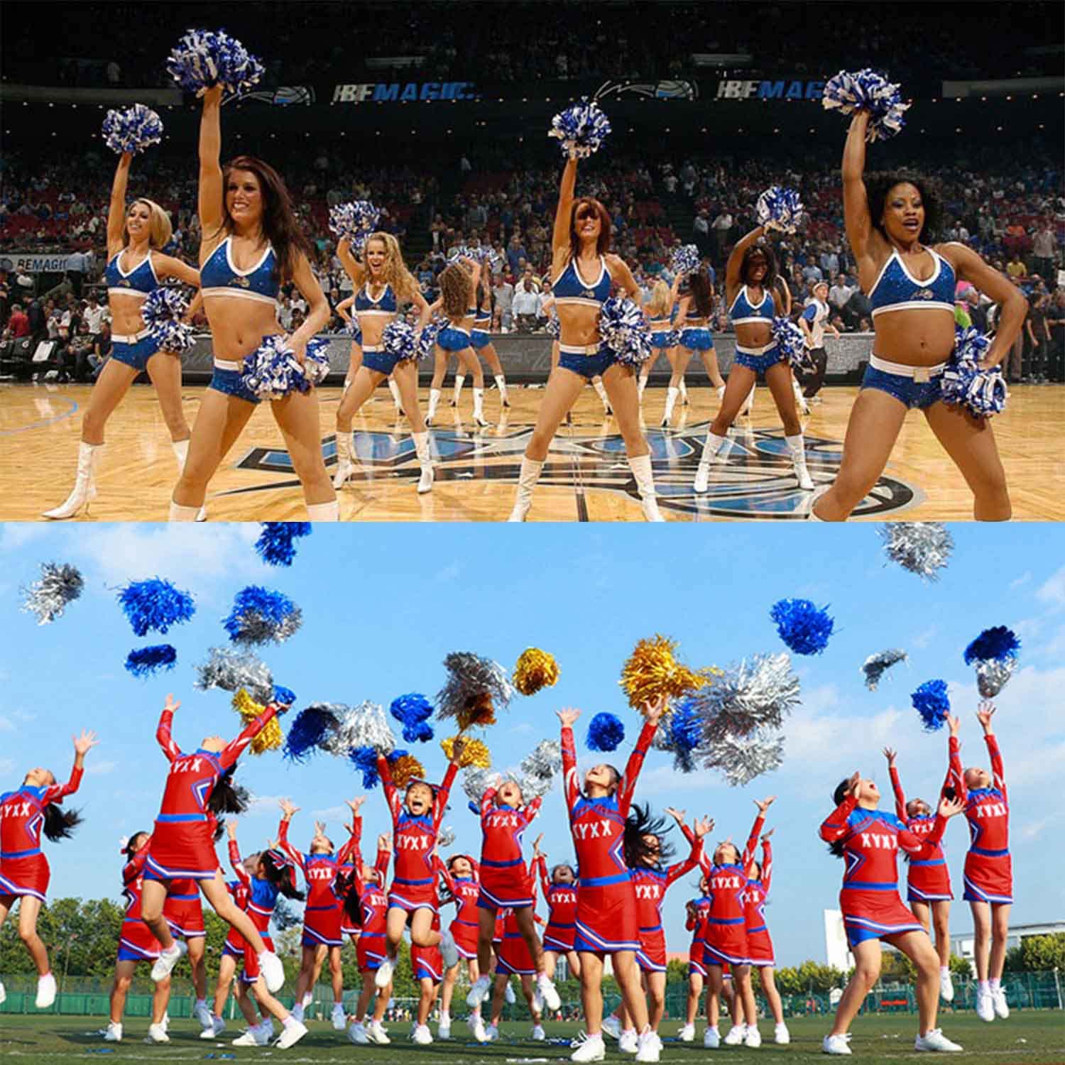 2 Pompons Cheerleader Bleu Argenté - Accessoire Pom-pom Girl Pour événements Sportifs Et Danses