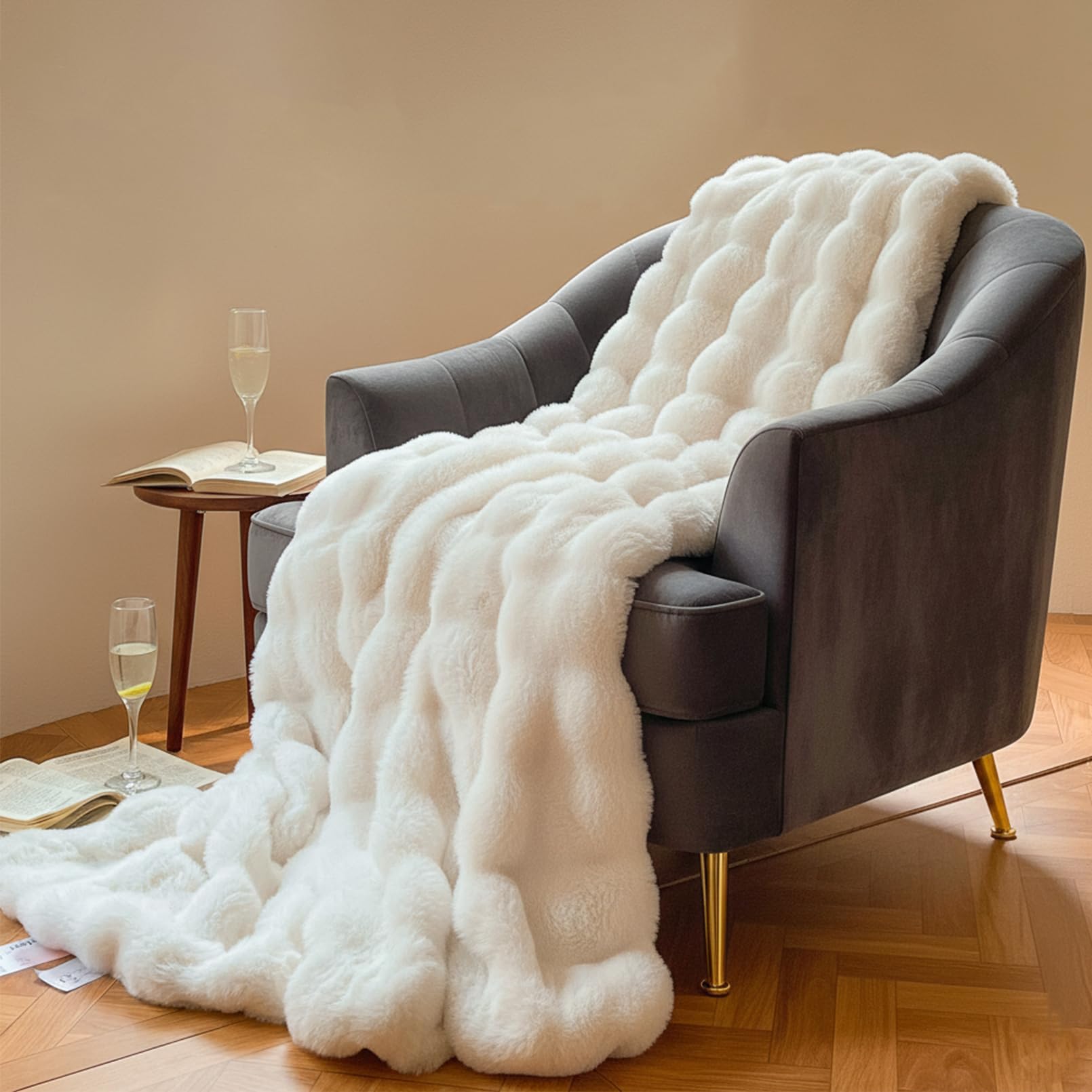 KEAYOO - Manta de conejo esponjosa de felpa, manta de piel sintética cálida, manta de sofá, versátil, para sofá, cama, sofá (blanco, 130 x 160 cm)